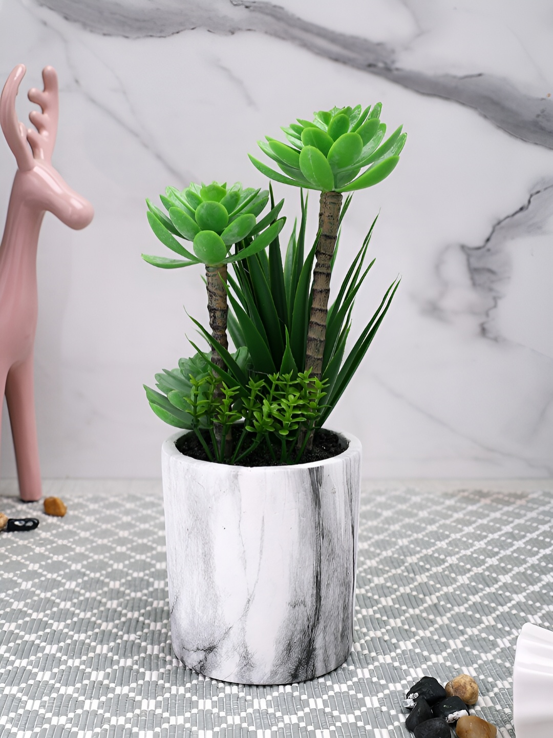 

TAYHAA Green & White Succulent Artificial Plant With Pot
