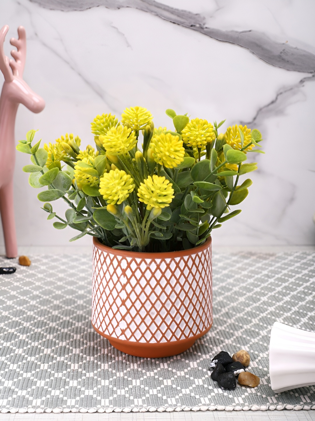

TAYHAA Yellow & Green Bonsai Artificial Plant With Ceramic Pot