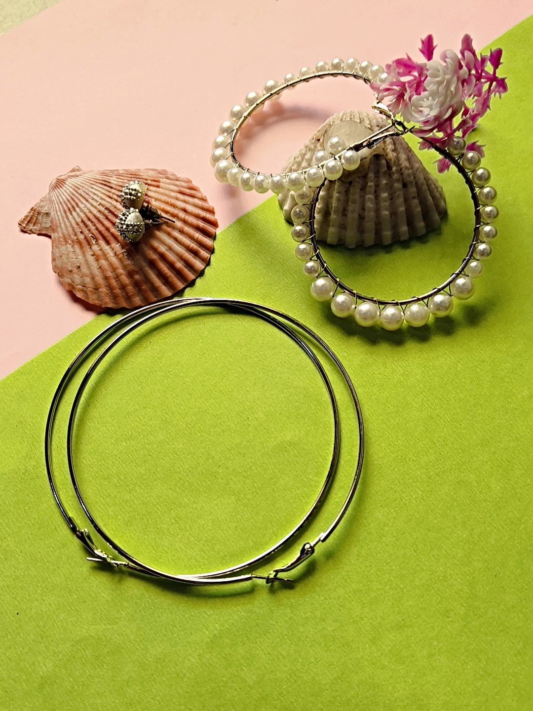 

Proplady Set Of 6 German Silver-Plated Stone Studded & Beaded Geometric Hoop Earrings