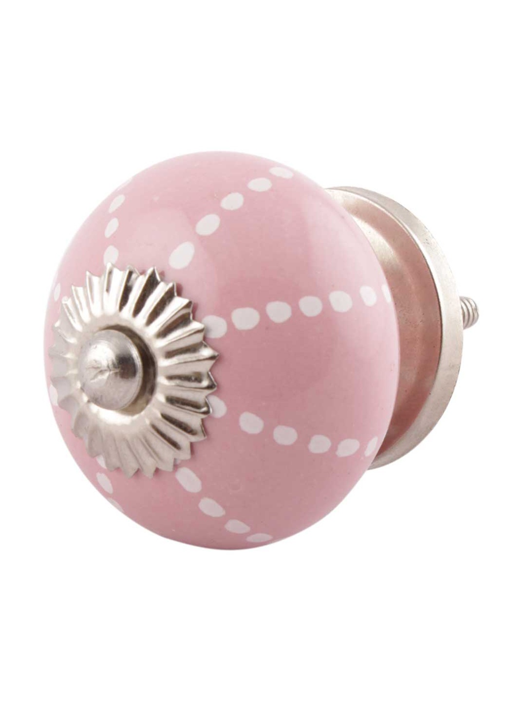

Indianshelf Pink 6 Pieces Line Dotted Ceramic Dresser Knobs