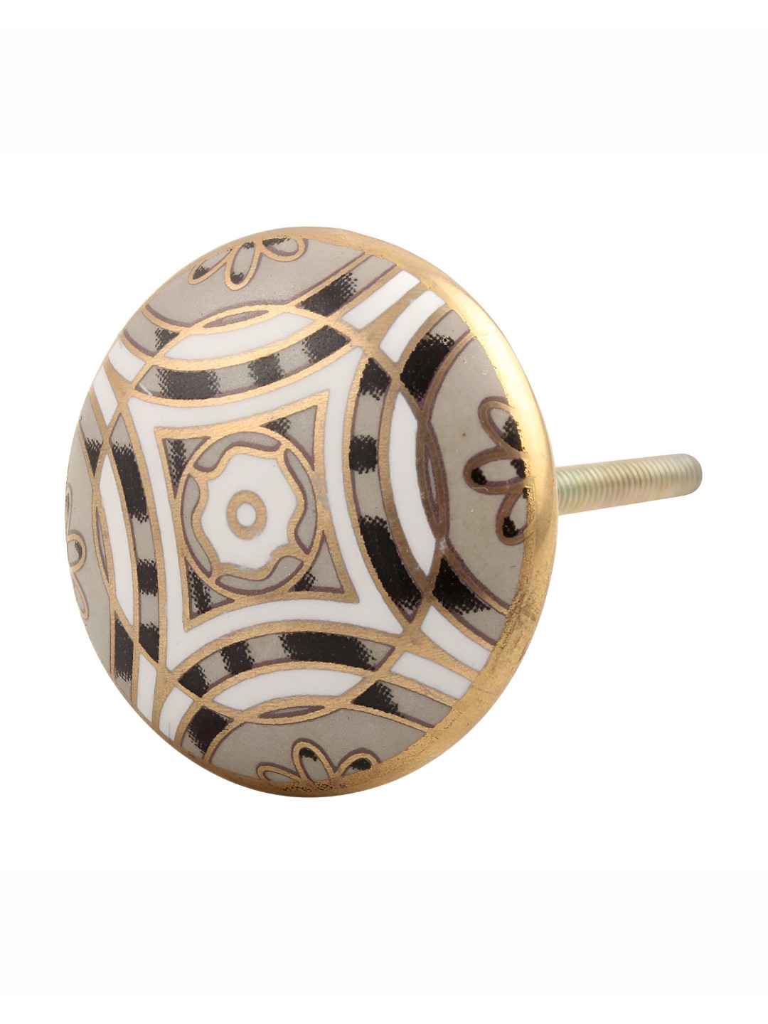 

Indianshelf Grey & White 6 Pieces Ceramic Floral Cabinet Knob, Gold
