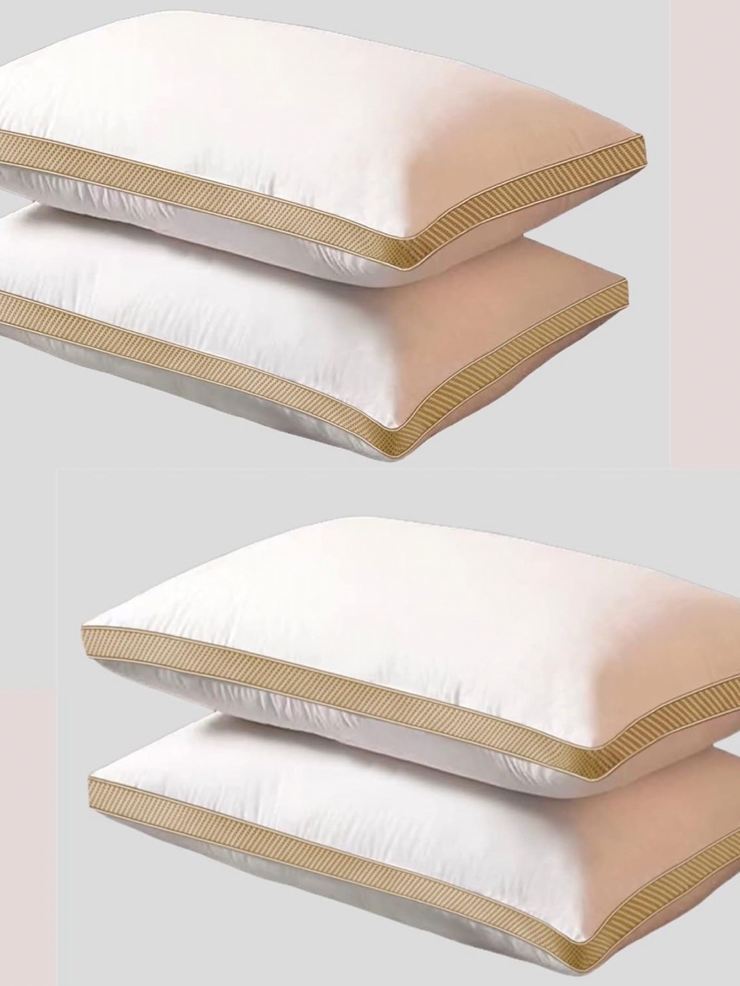 

Homerz Set of 4 White and Gold Toned Microfiber Lightweight Sleep Pillows