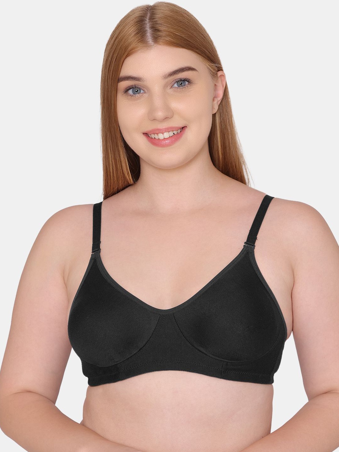 

KOMLI Full Coverage Non Padded Cotton T-shirt Bra- All Day Comfort, Black