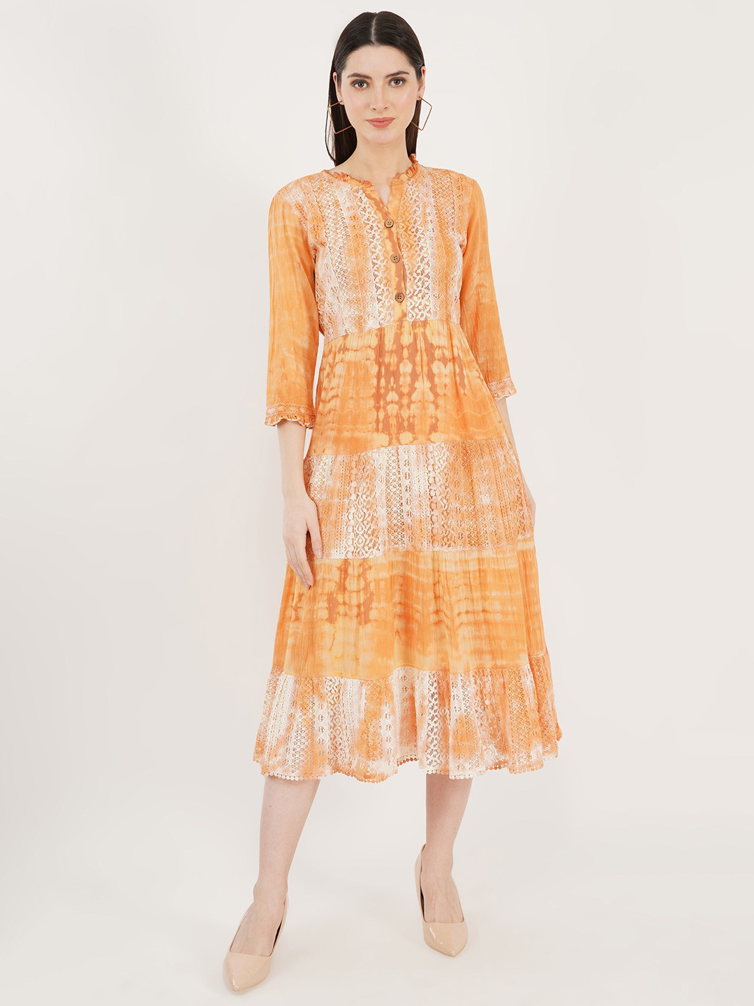 

Sonnesta Tie and Dye Dyed Cotton Fit & Flare Midi Dress, Orange