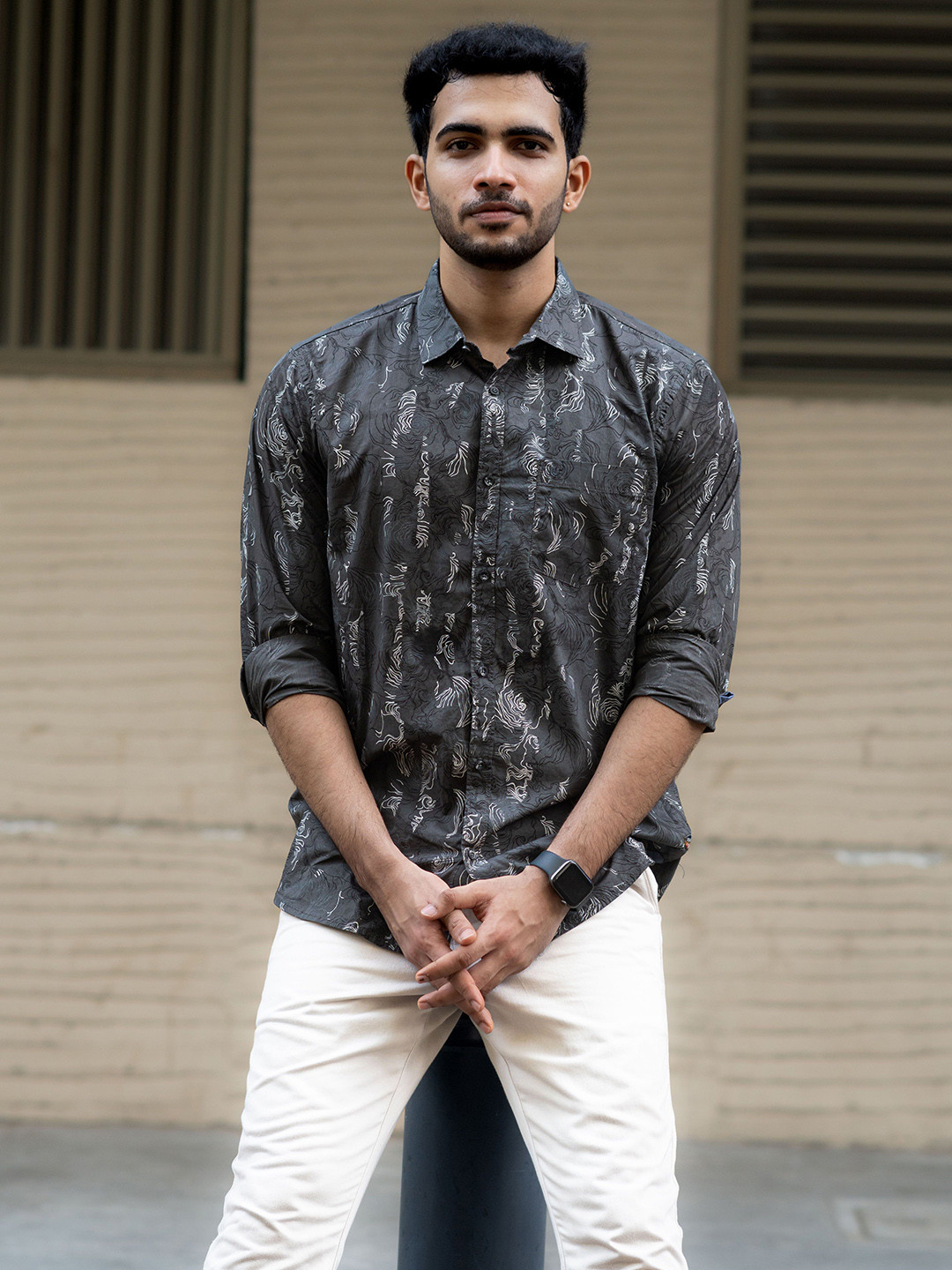 

URBARO Slim Fit Floral Printed Casual Shirt, Grey