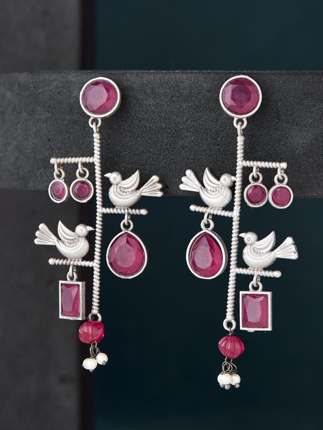

Fabindia Artificial Stones Oxidised Contemporary Drop Earrings, Silver