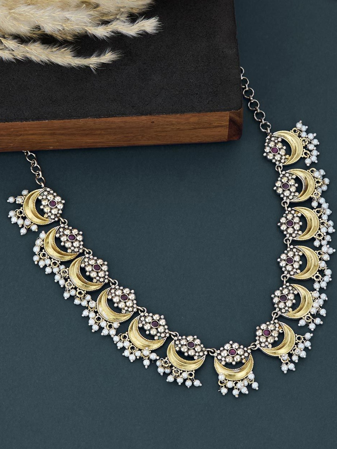 

Fabindia Stone Studded & Beaded Necklace, Silver