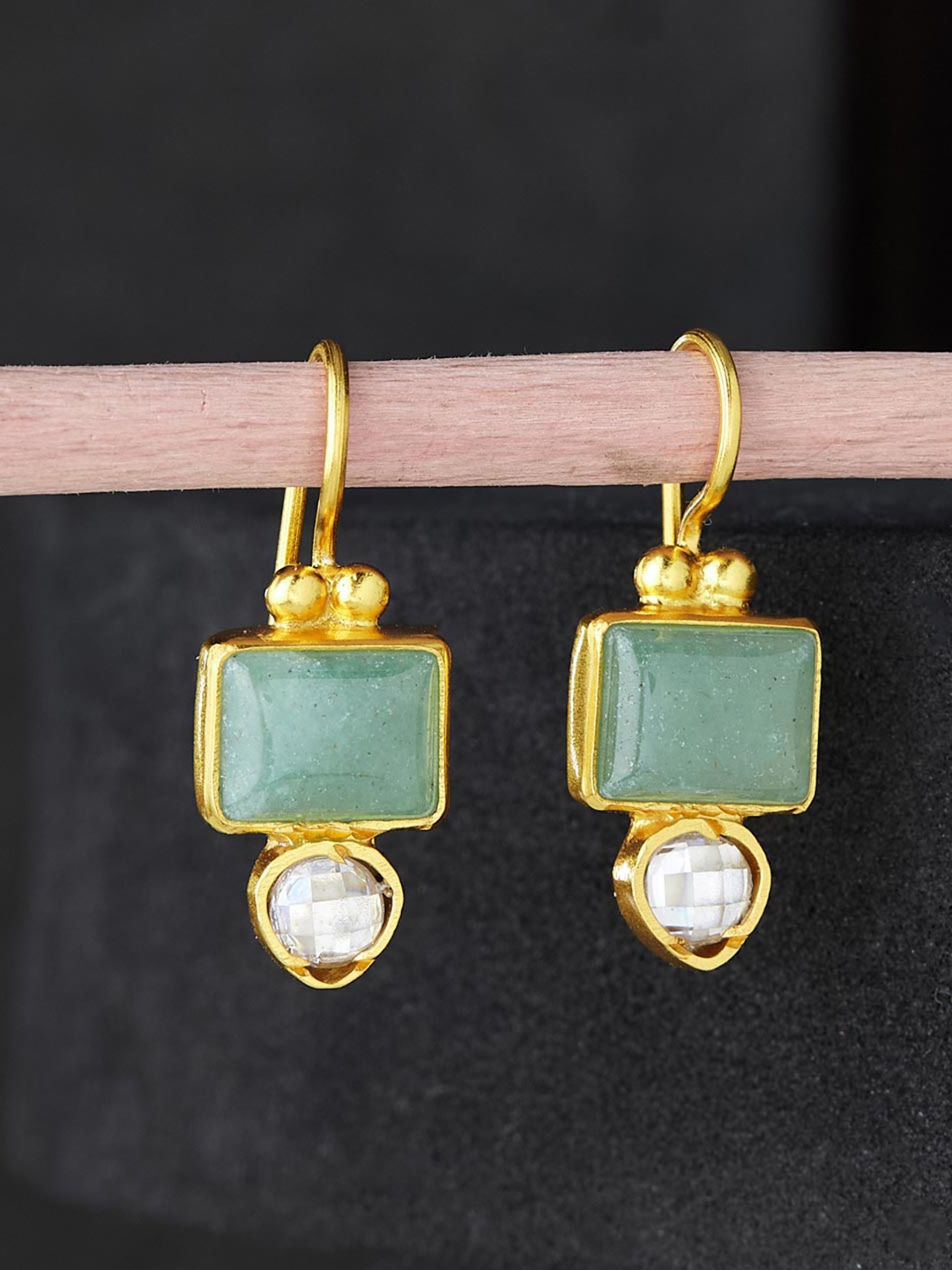 

Fabindia Contemporary Silver Stone-Studed Drop Earrings, Gold
