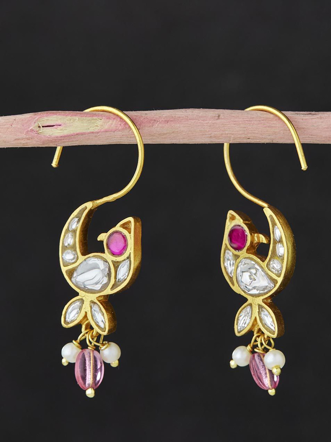 

Fabindia Contemporary Silver Stone-Studed Drop Earrings, Gold