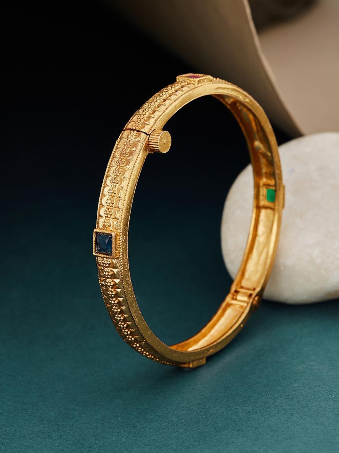 

Fabindia Gold-Plated Stone-Studded Metal Openable Bangle