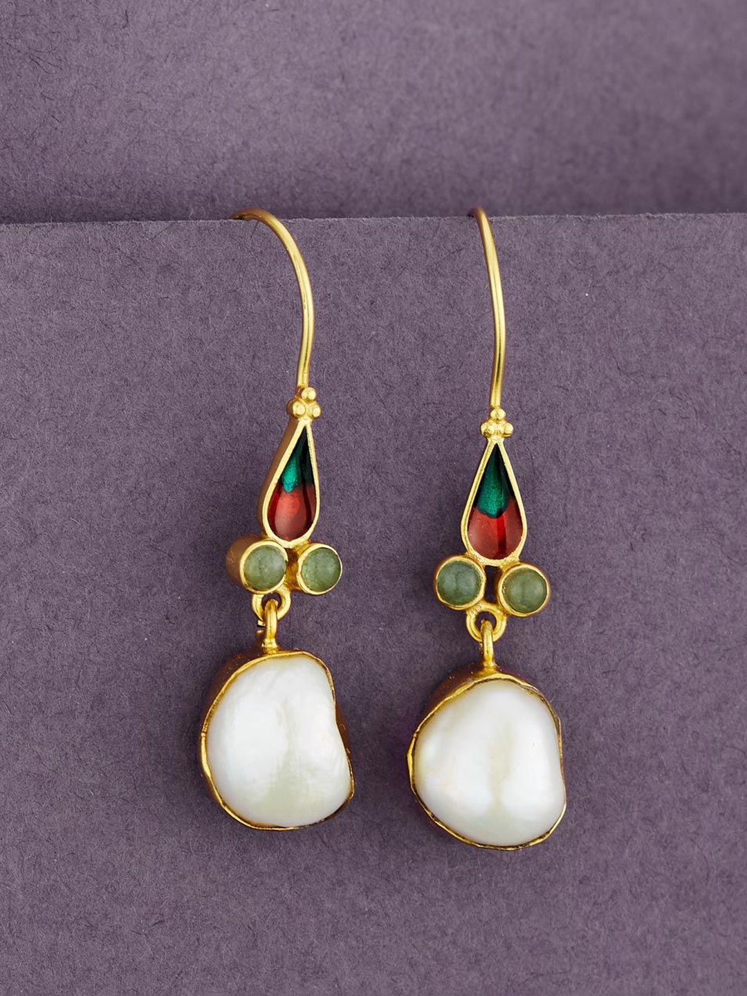 

Fabindia Artificial Stones Silver Drop Earrings, Gold
