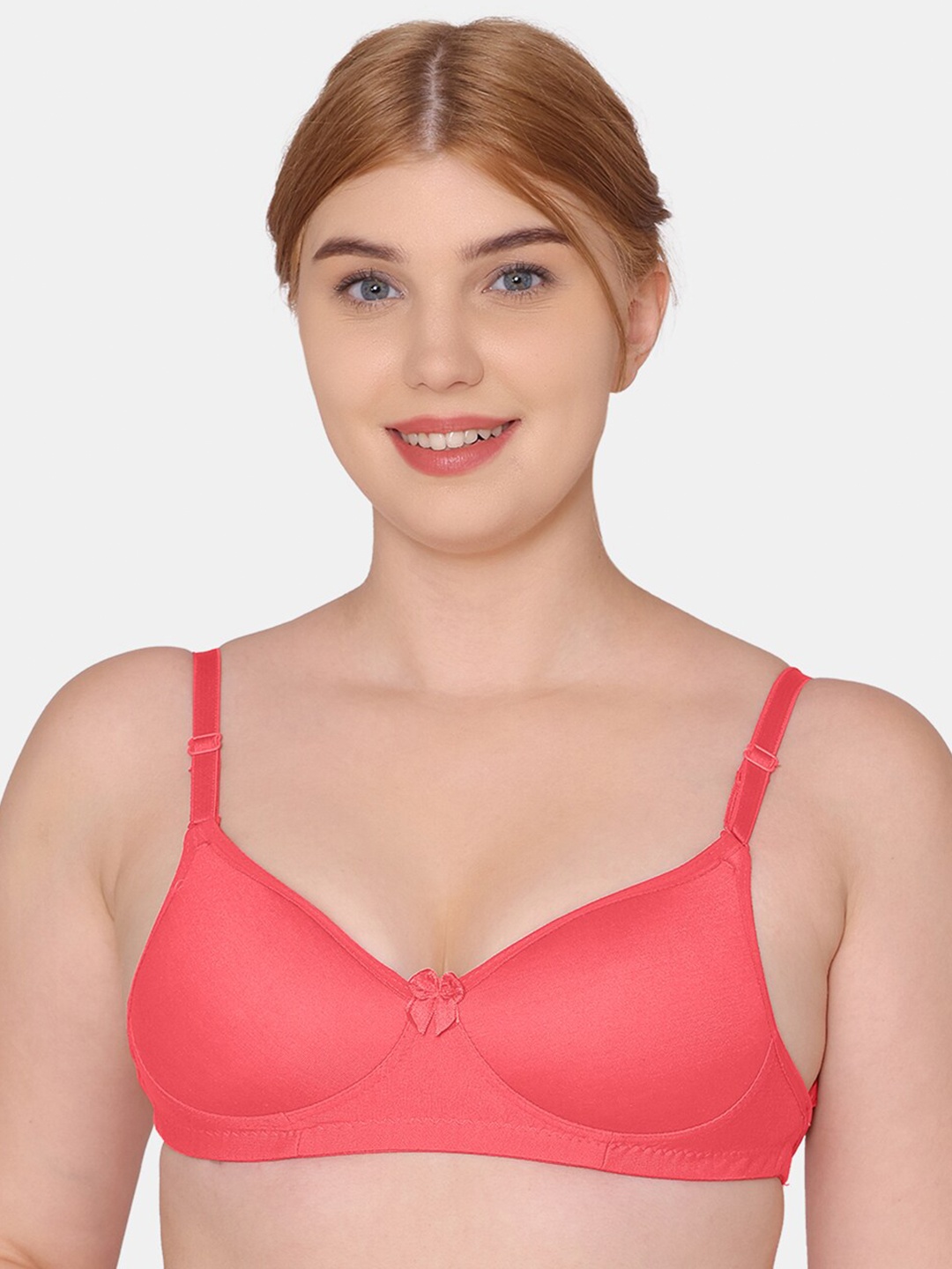 

KOMLI Full Coverage Lightly Padded Cotton T-shirt Bra With All Day Comfort, Coral