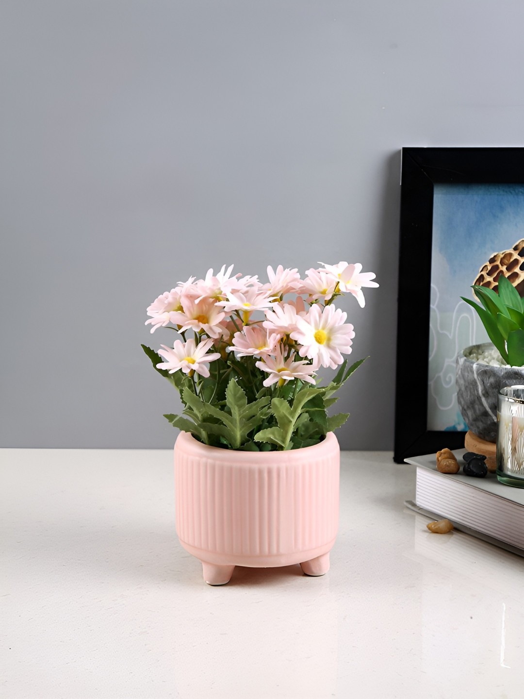 

TAYHAA Pink & White Daisy Artificial Plant With Ceramic Pot