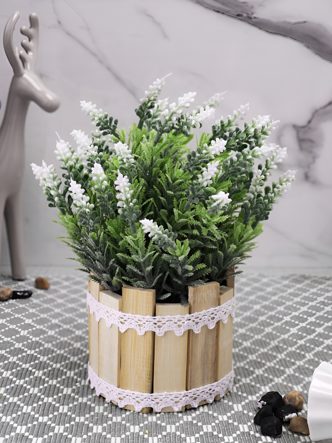 

TAYHAA White & Beige Rosmarinus Artificial Plant With Pot