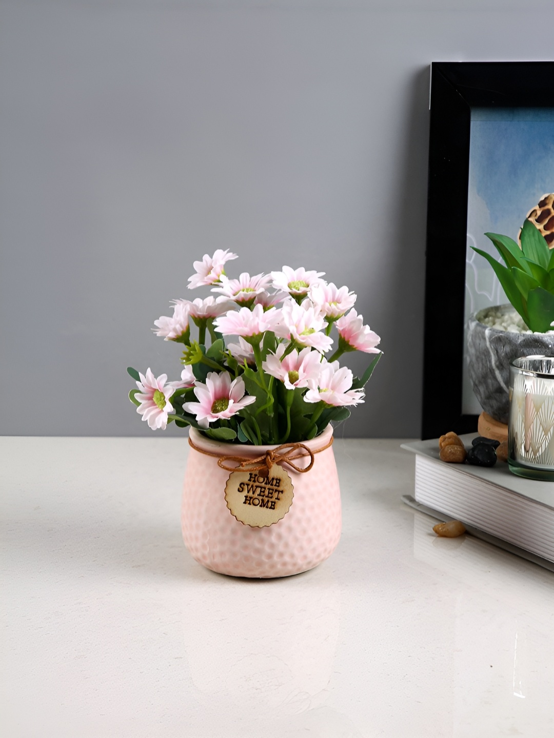 

TAYHAA Pink & Green Daisy Artificial Plant With Pot