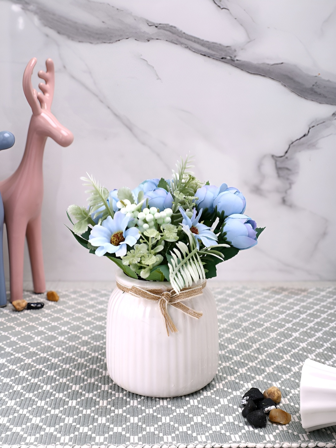 

TAYHAA Blue & Green Buttercup Artificial Plant With Ceramic Pot