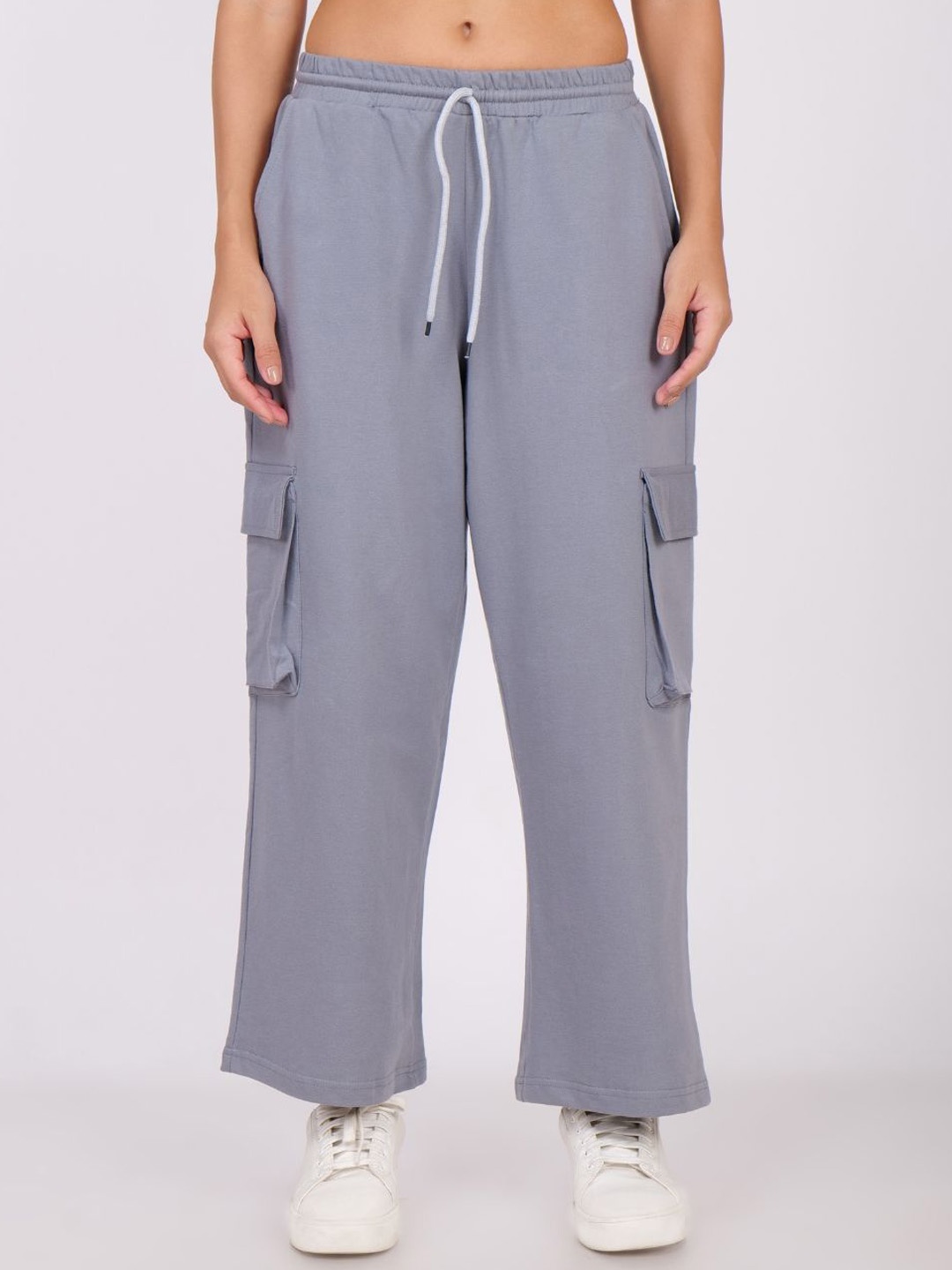 

FLURR Women Smart Mid-Rise Cotton Travel Features Regular Trousers Trousers, Grey
