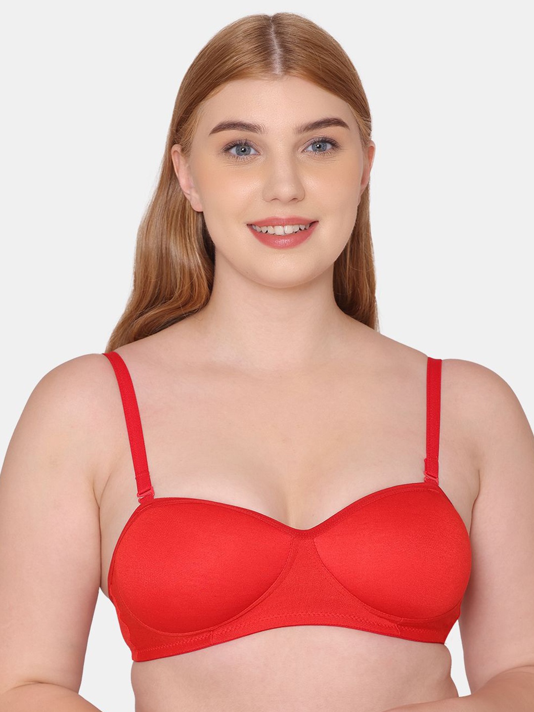 

KOMLI Half Coverage Lightly Padded Cotton T-shirt Bra With All Day Comfort, Red