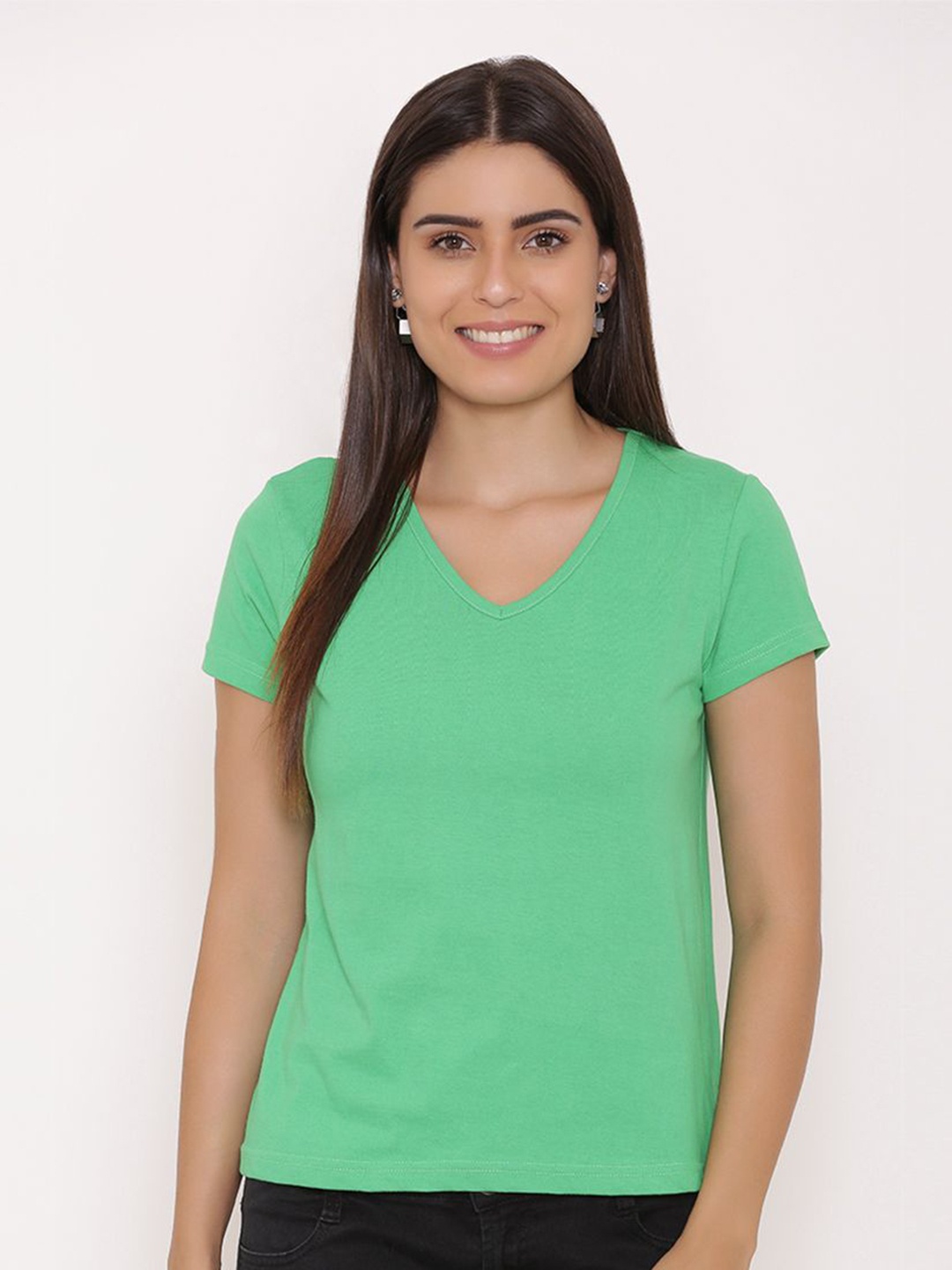 

Yaadleen V-Neck Cotton Casual T-shirt, Green