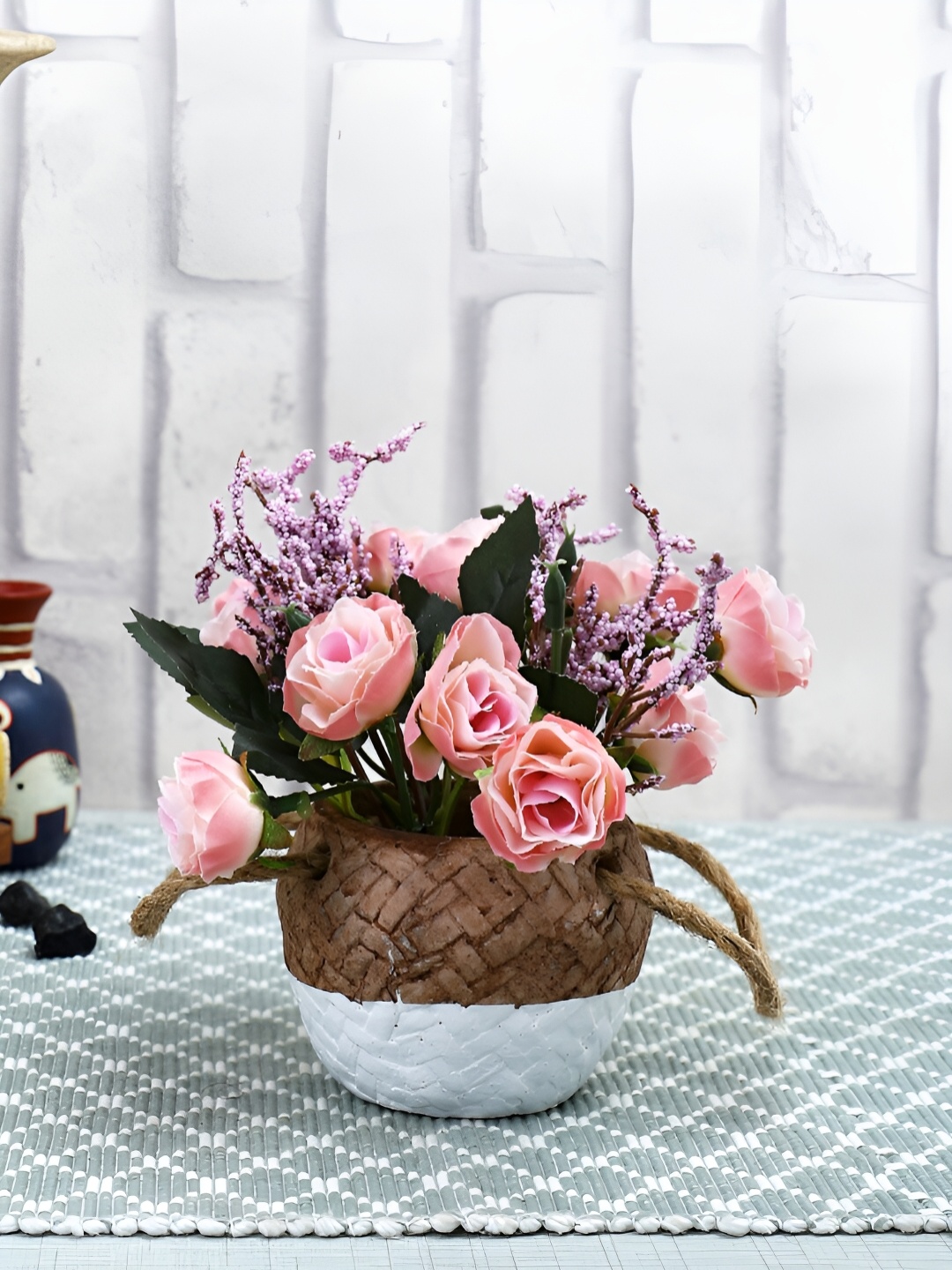 

TAYHAA Pink & Brown Rose Artificial Plant With Ceramic Pot