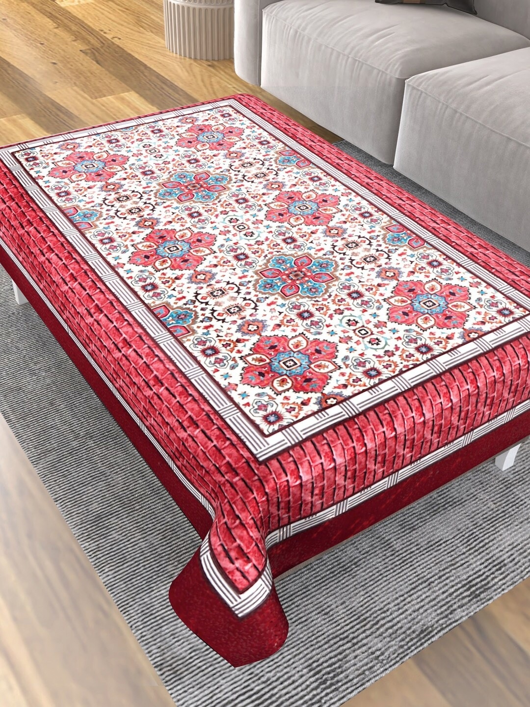 

Aura Maroon & White Ethnic Motifs 2 Seater Rectangle Table Cover