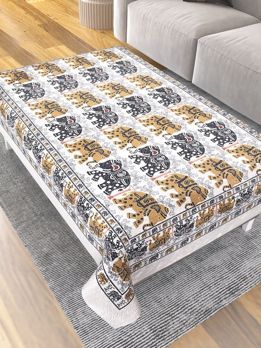 

Aura White Ethnic Motifs Printed 2 Seater Rectangle Table Cover