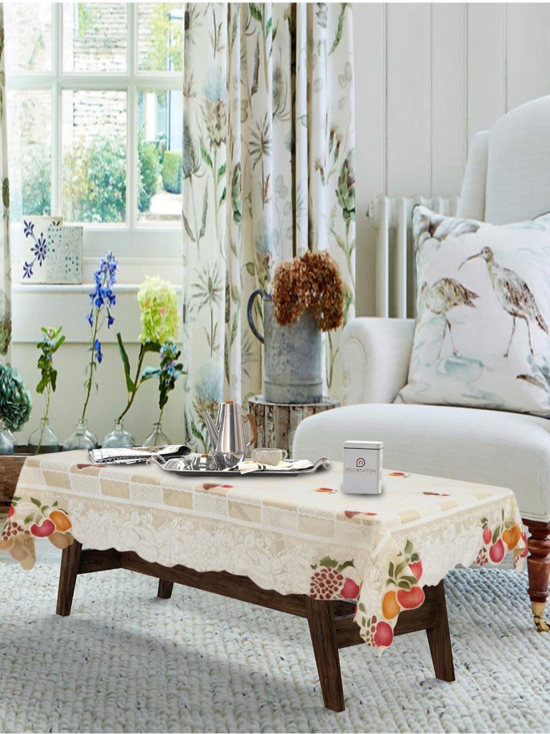 

Aura Beige Ethnic Motifs Printed 2 Seater Rectangle Table Cover