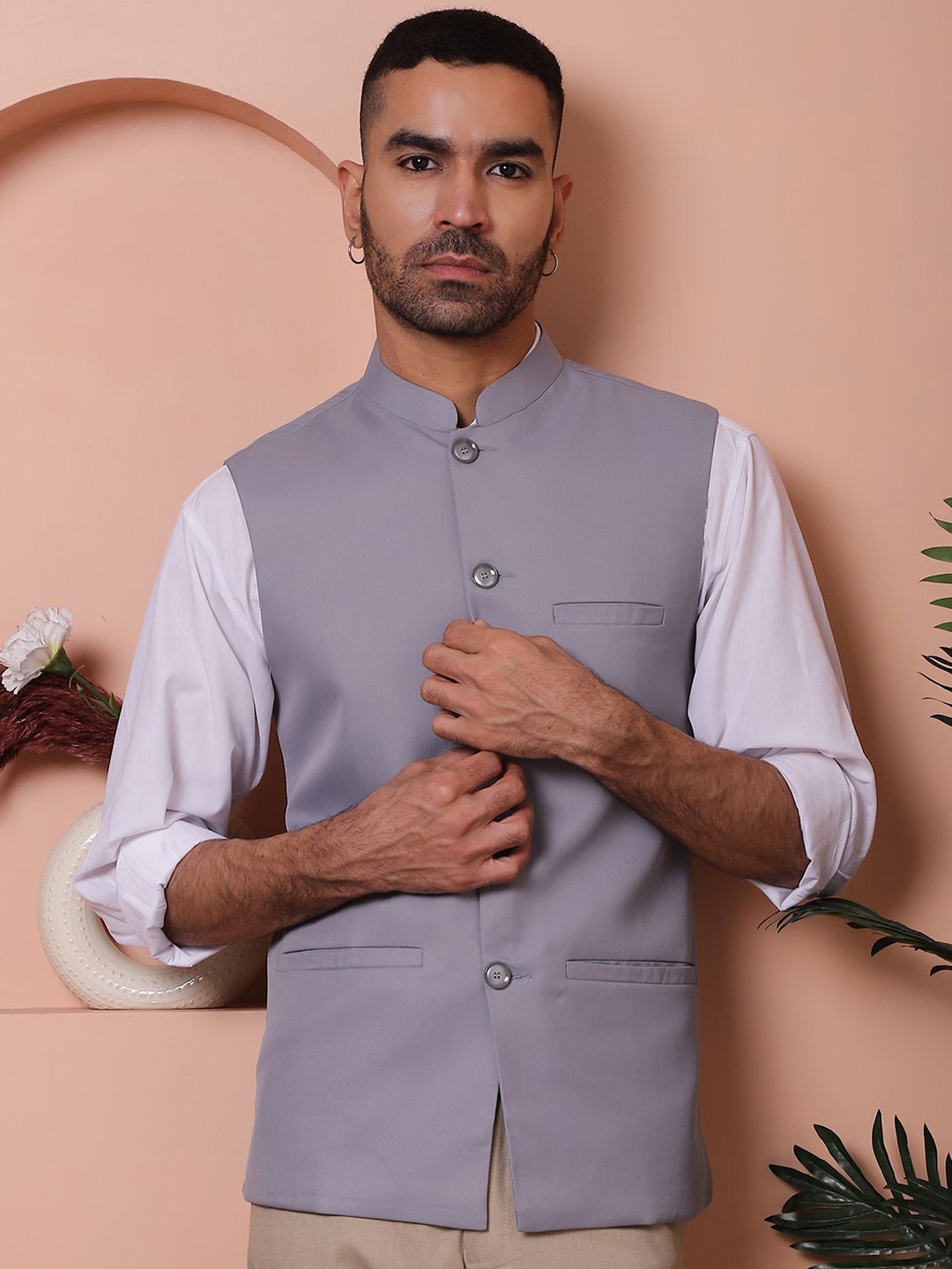 

Anouk Mandarin Collar Nehru Jacket, Grey