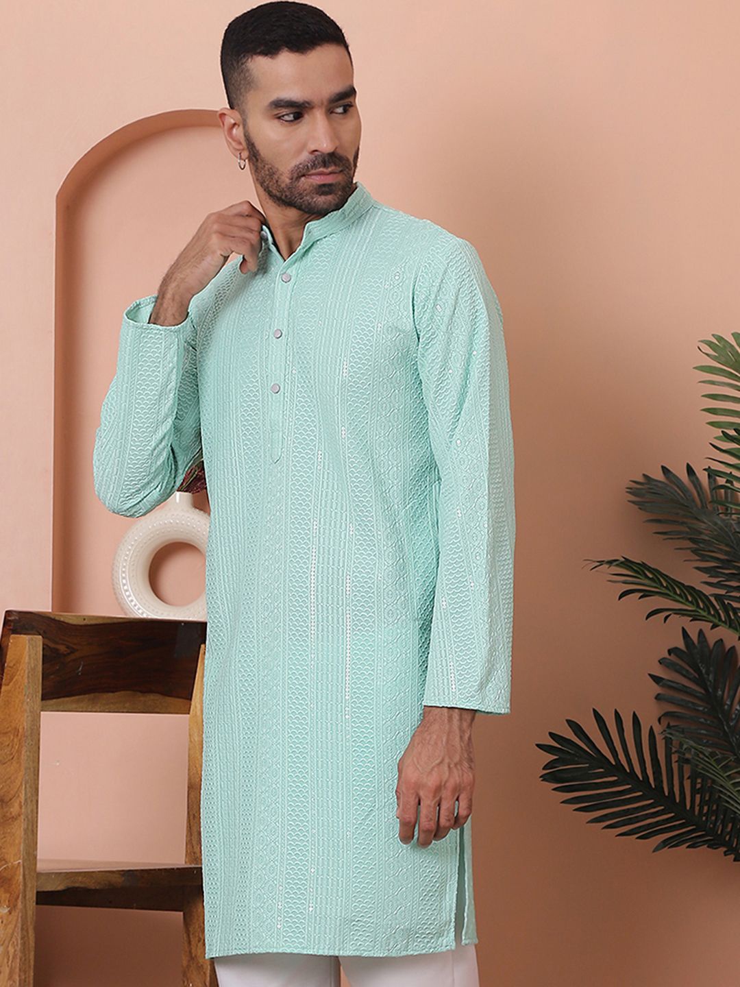 

Anouk Geometric Embroidered Straight Kurta, Turquoise blue