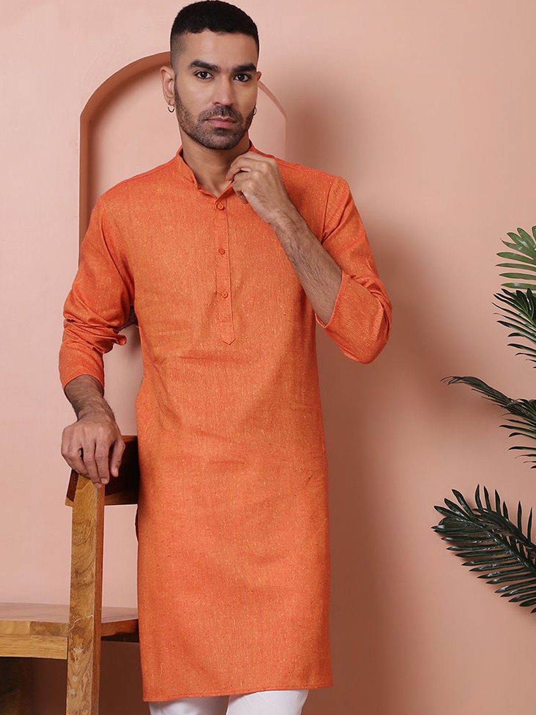 

Anouk Mandarin Collar Full Regular Sleeves Cotton Straight Kurta, Orange