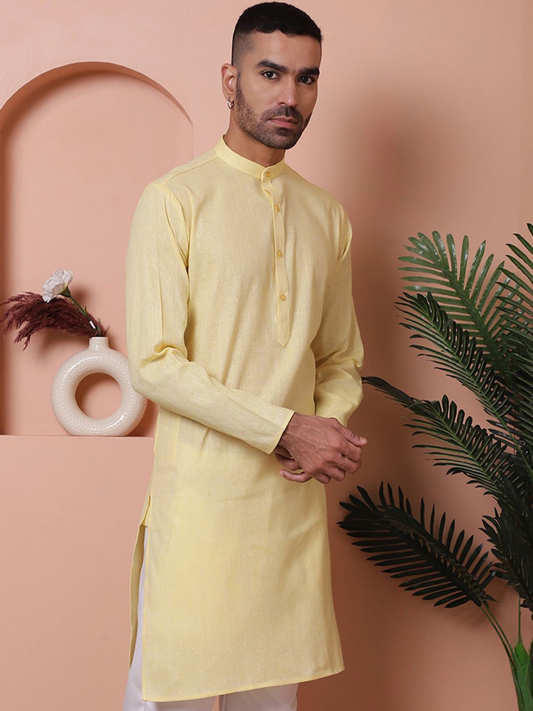 

Anouk Mandarin Collar Full Regular Sleeves Cotton Straight Kurta, Yellow