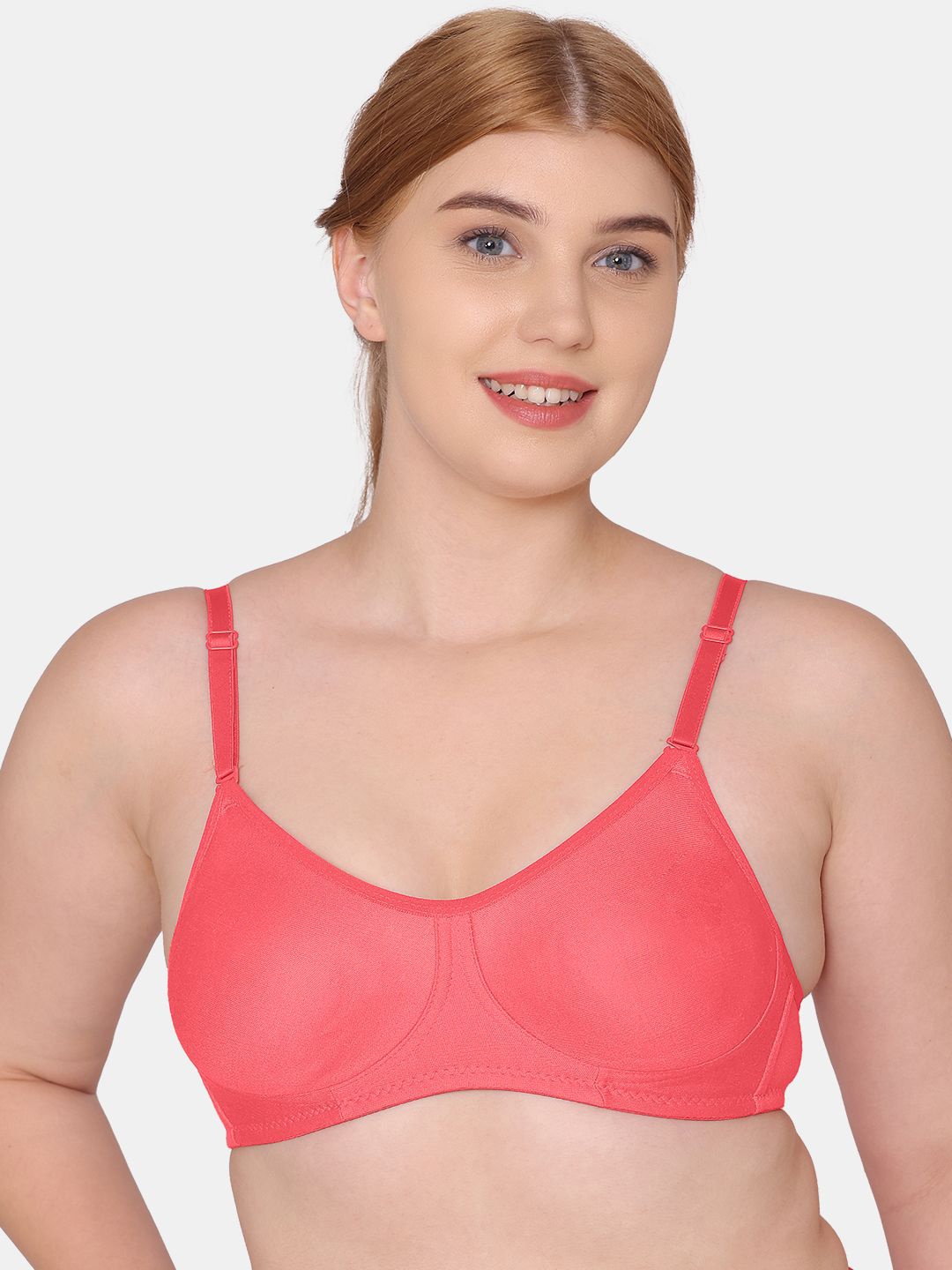 

KOMLI Full Coverage Non Padded Cotton T-shirt Bra With All Day Comfort, Coral