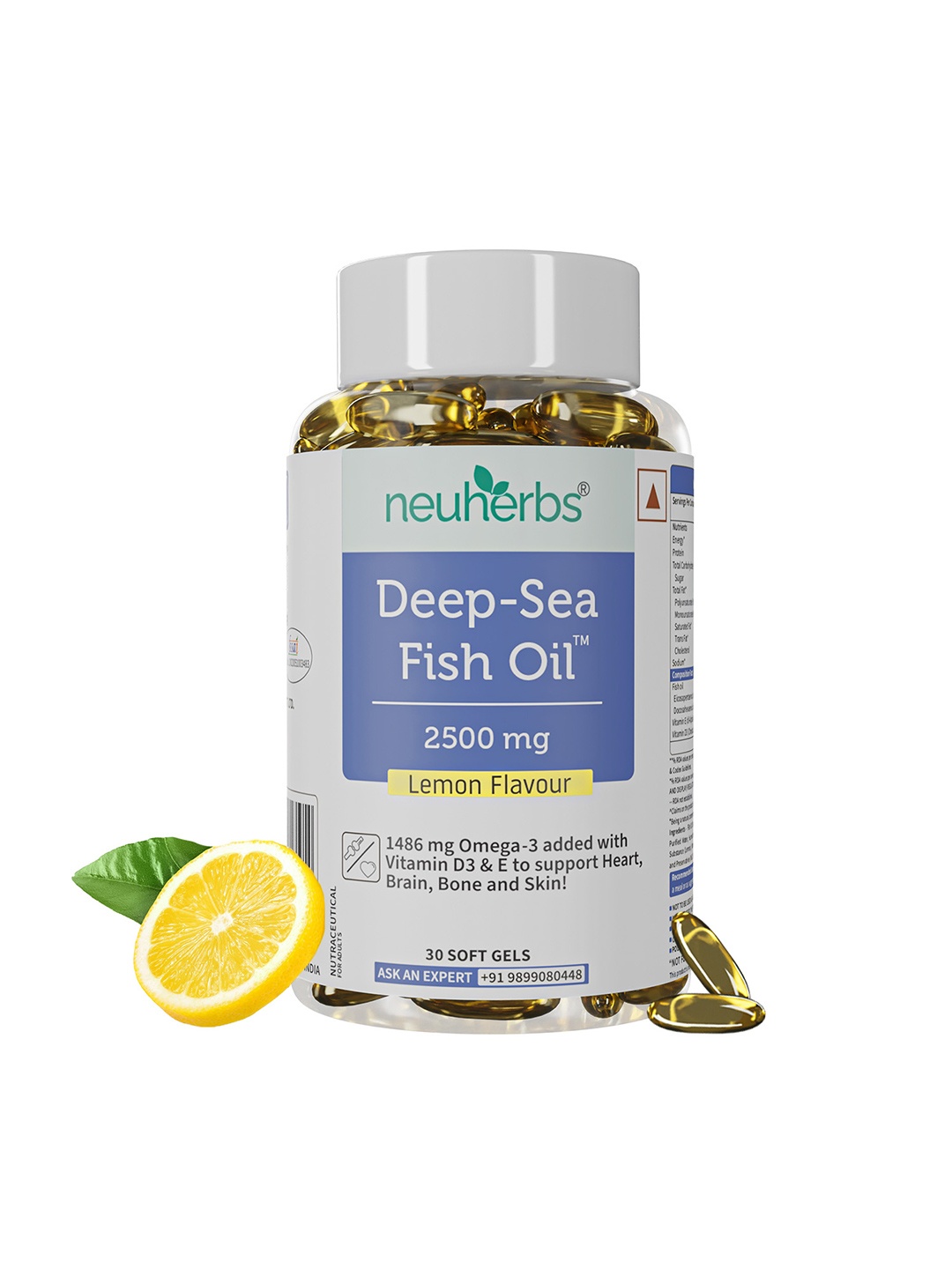 

Neuherbs Deep Sea Fish Oil Lemon Flavoured Softgels - 30 Softgels, Yellow
