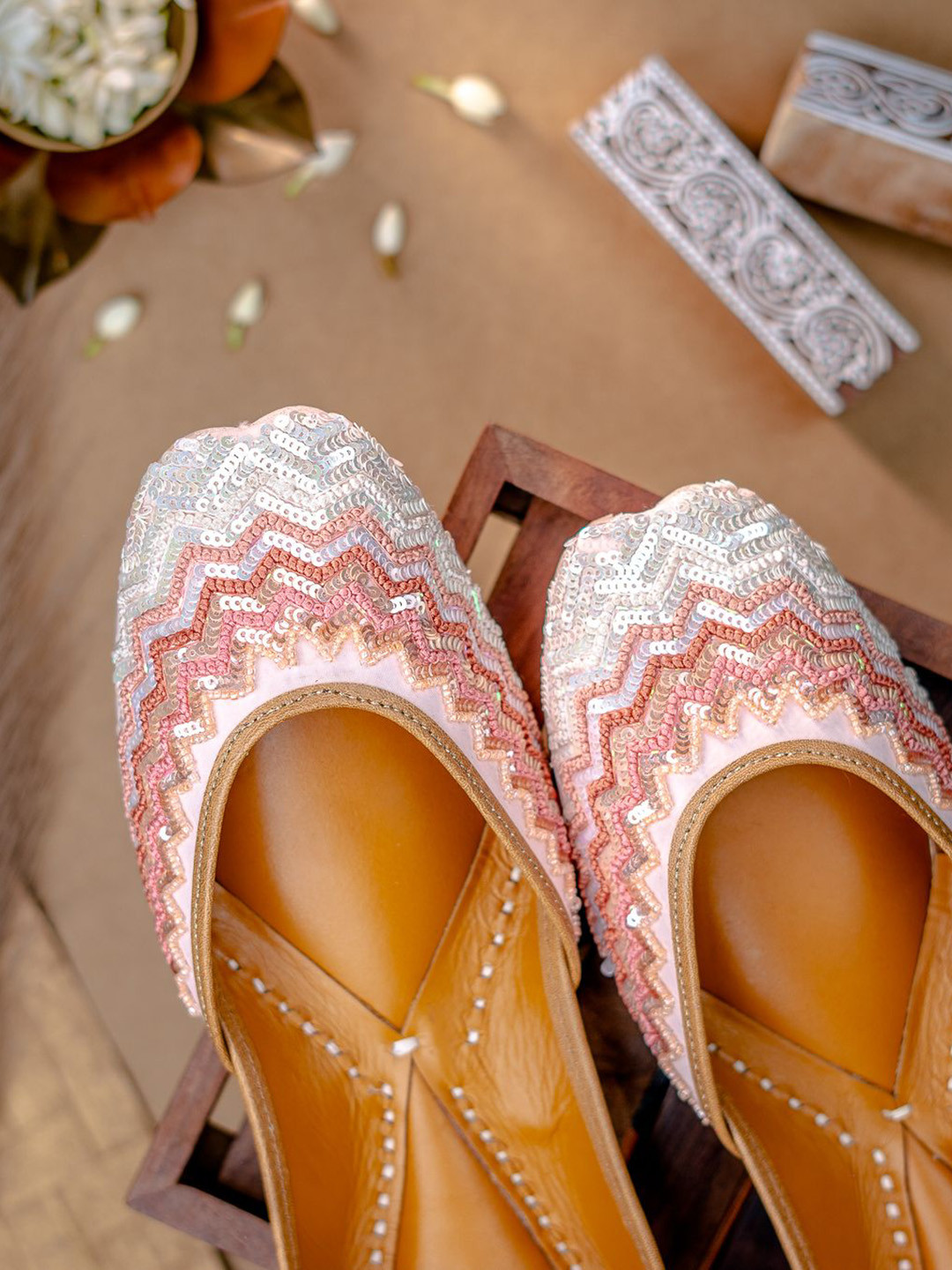

NR By Nidhi Rathi Embroidered Square Toe Mojaris, White