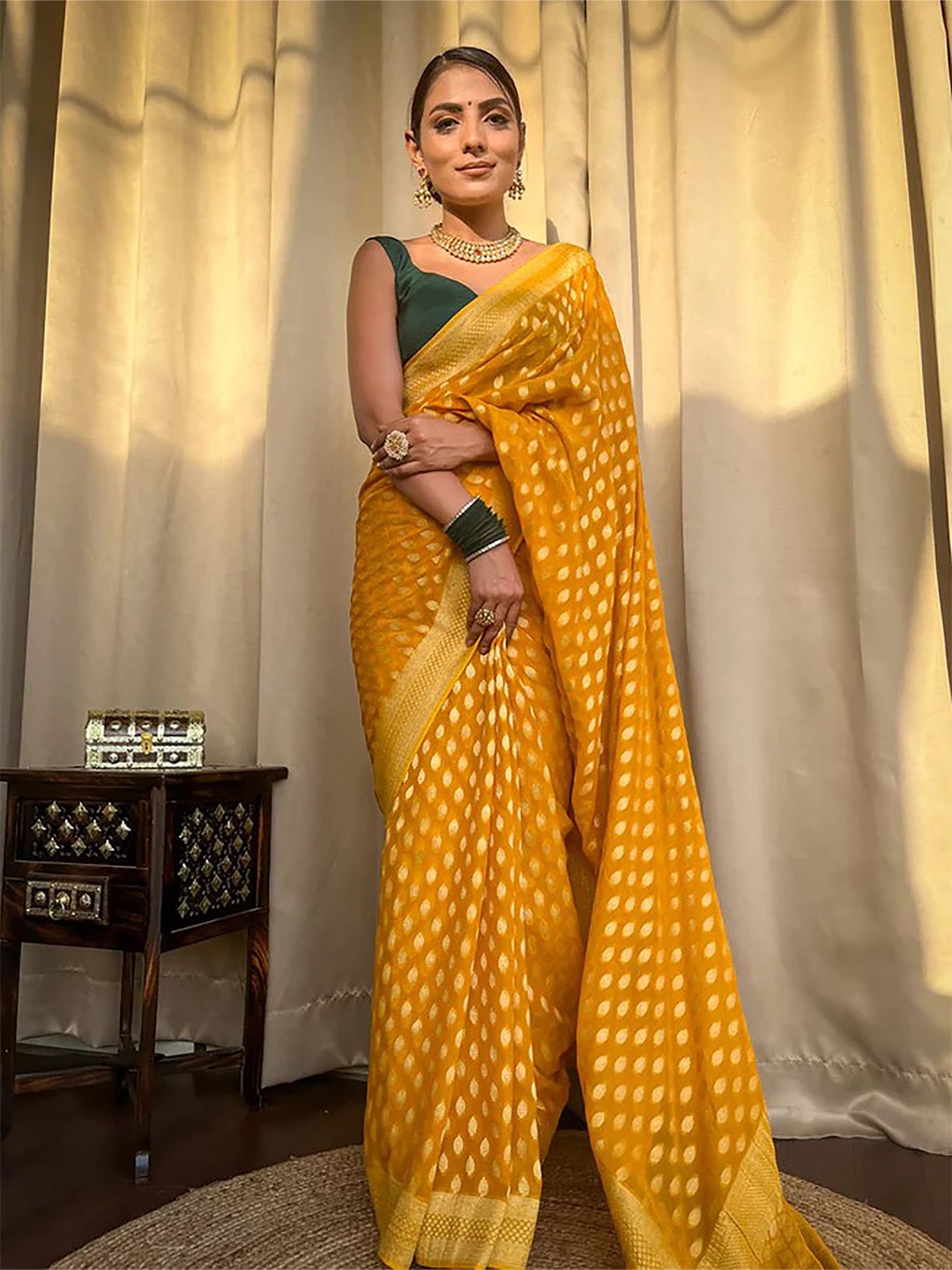 

Aldwych Woven Design Zari Banarasi Saree, Yellow