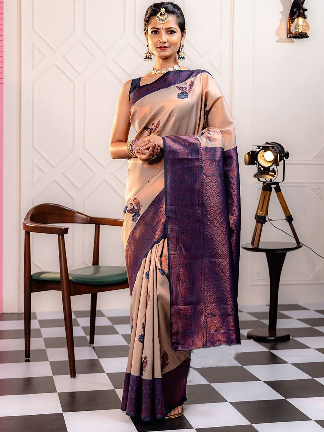 

Aldwych Woven Design Zari Banarasi Saree, Beige