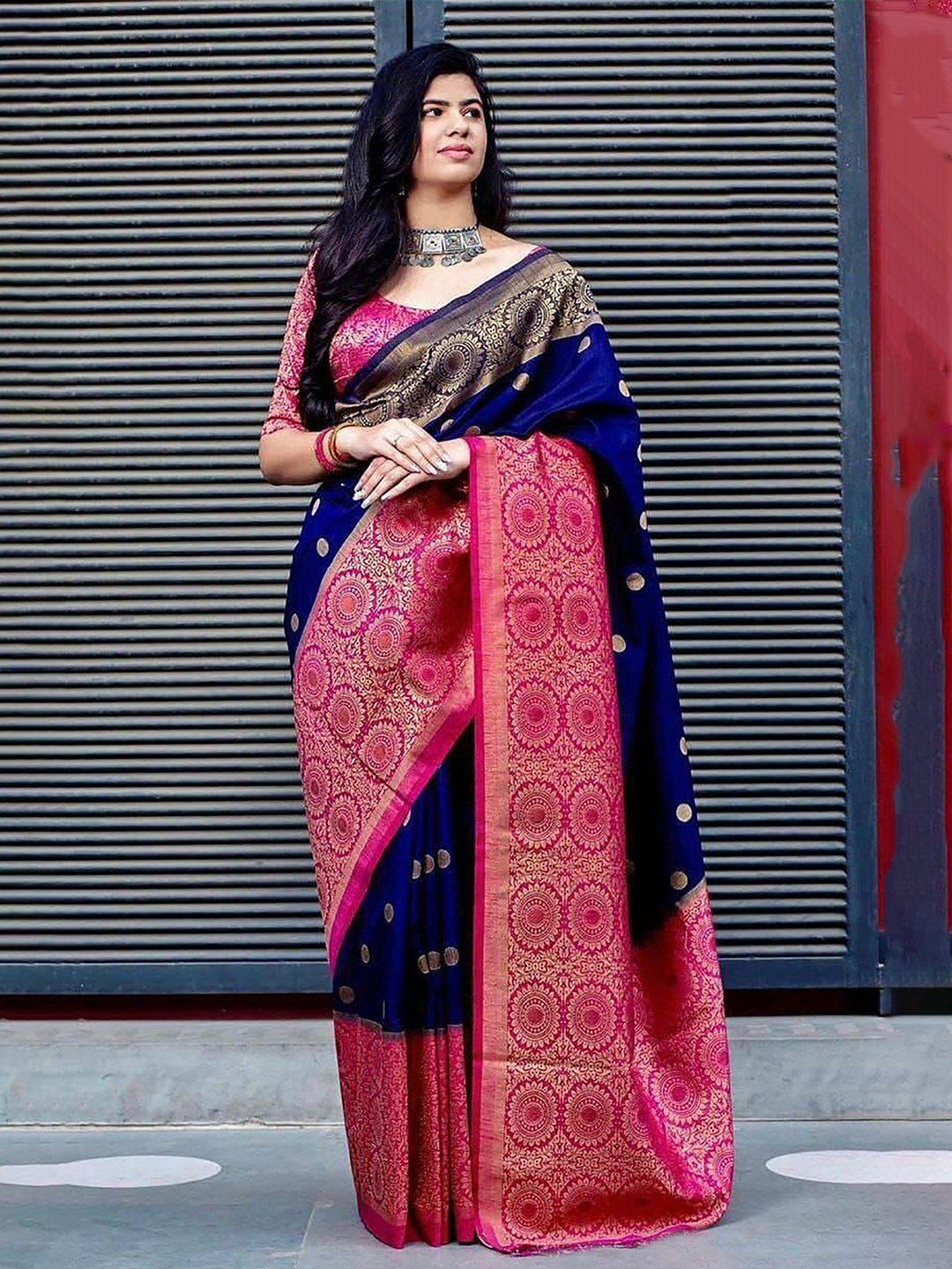 

Aldwych Polka Dot Zari Banarasi Saree, Blue