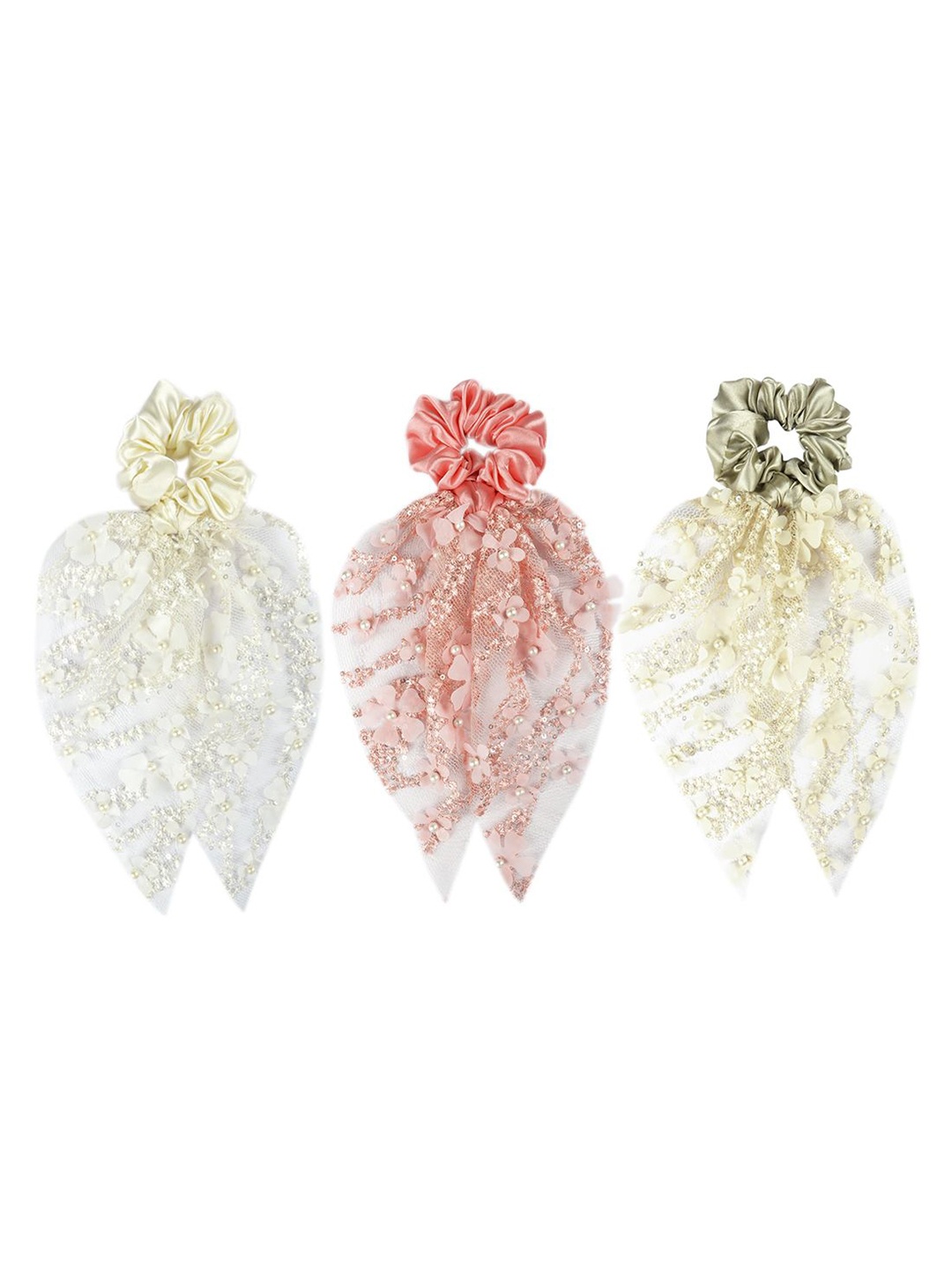 

Radhu & Kabby Women Set Of 3 Embellished Ponytail Holders Hair Accessory, Pink