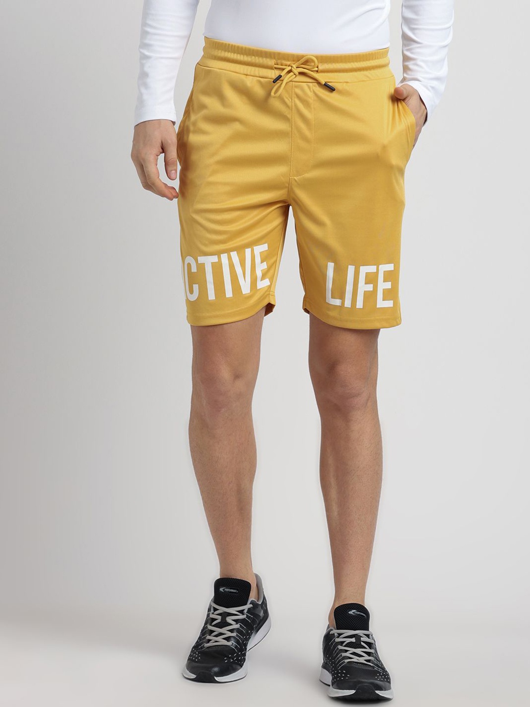 

Turtle Men Typography Printed Relaxed Fit Cotton Sports Shorts, Yellow