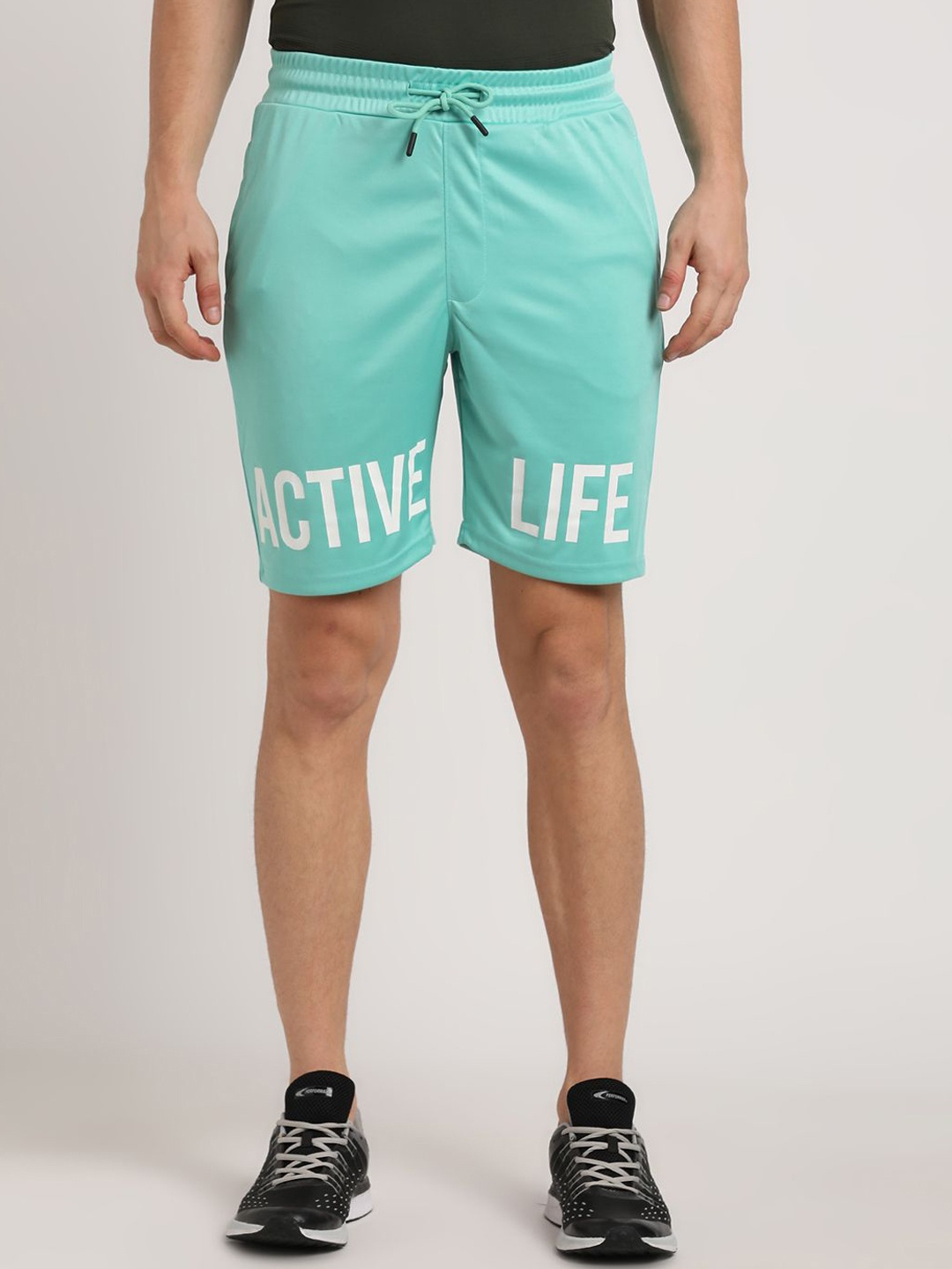 

Turtle Men Typography Printed Relaxed Fit Cotton Sports Shorts, Turquoise blue