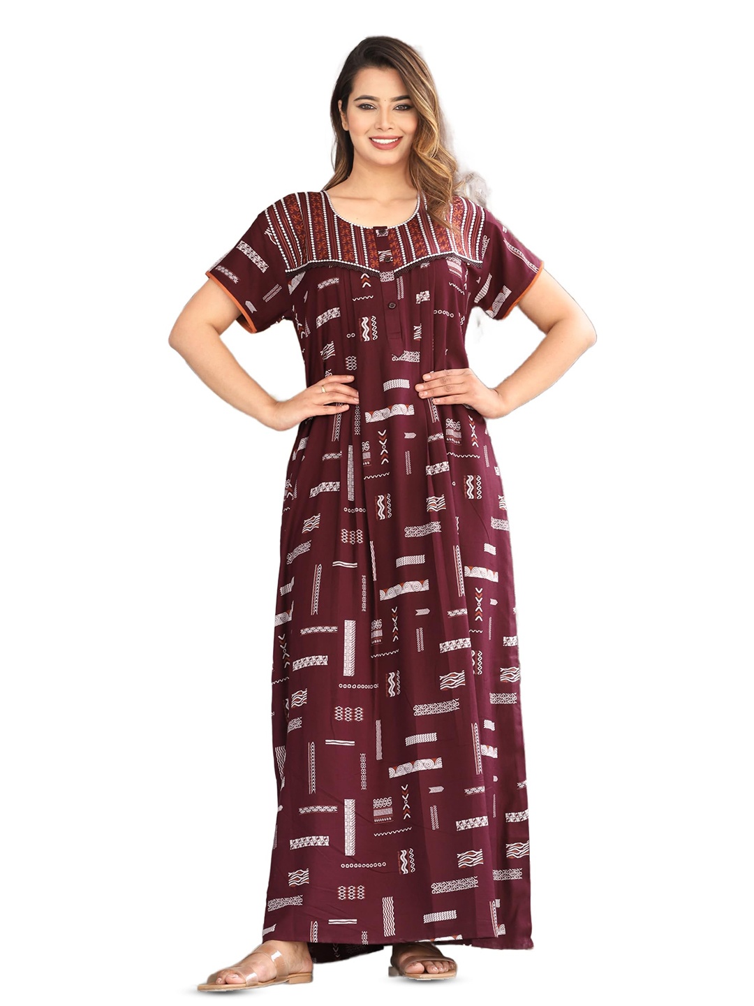 

G4Girl Geometric Printed Maxi Nightdress, Maroon