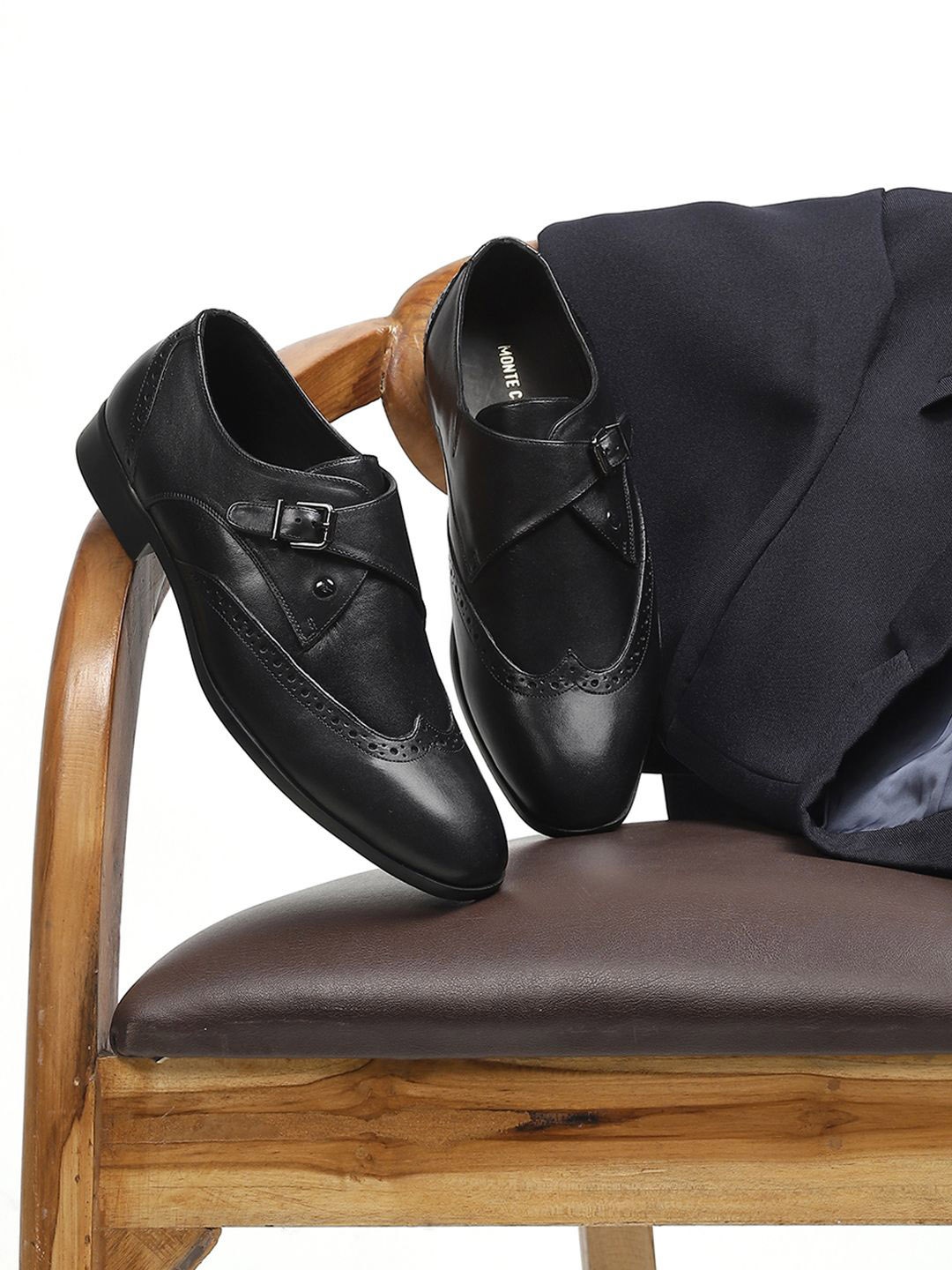 

Monte Carlo Men Leather Formal Monk Shoes, Black