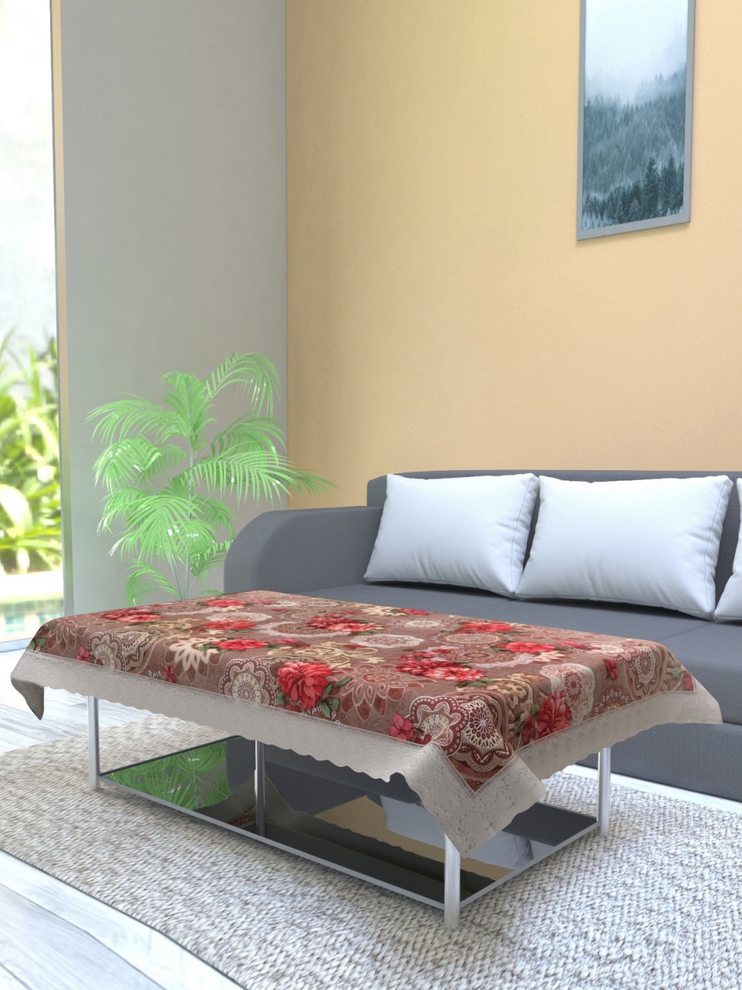 

Aura Brown & Red Floral Waterproof 4-Seater Rectangular Table Cover