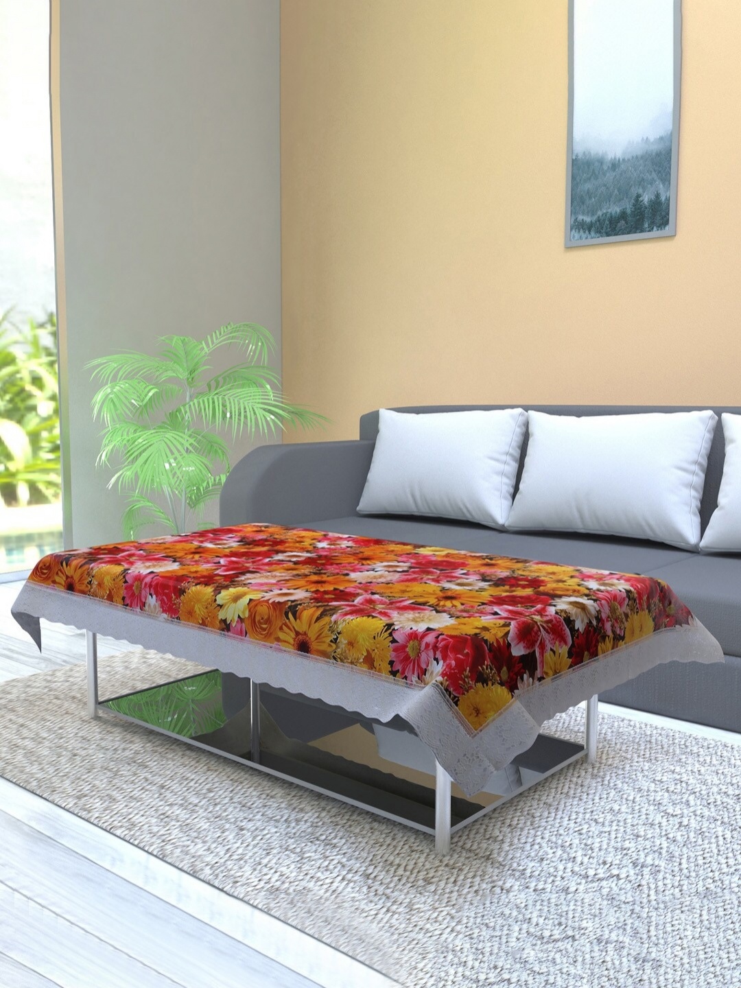 

Aura Orange & White Floral Waterproof 4-Seater Rectangular Table Cover