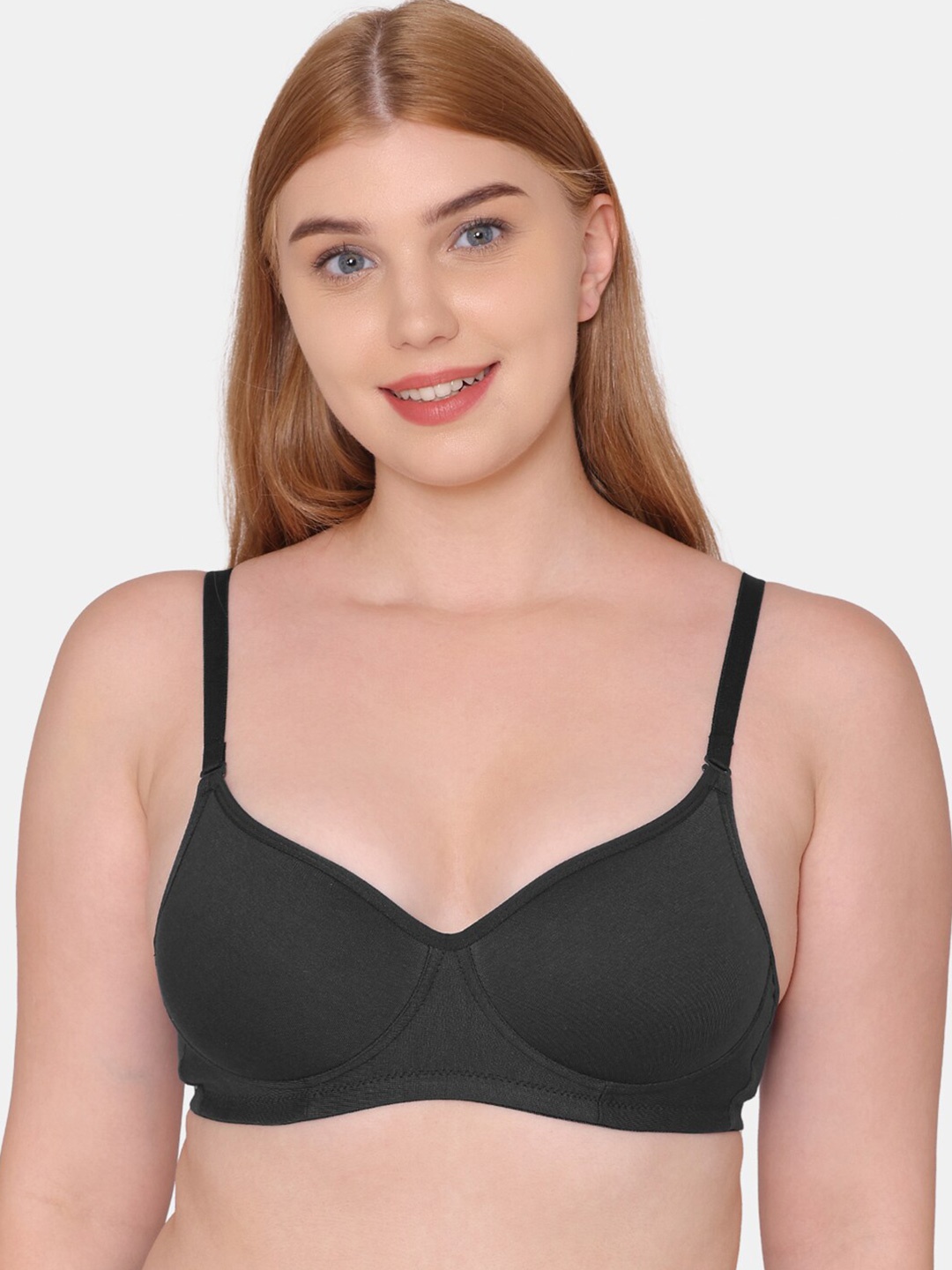 

KOMLI Full Coverage Lightly Padded Cotton T-shirt Bra With All Day Comfort, Black
