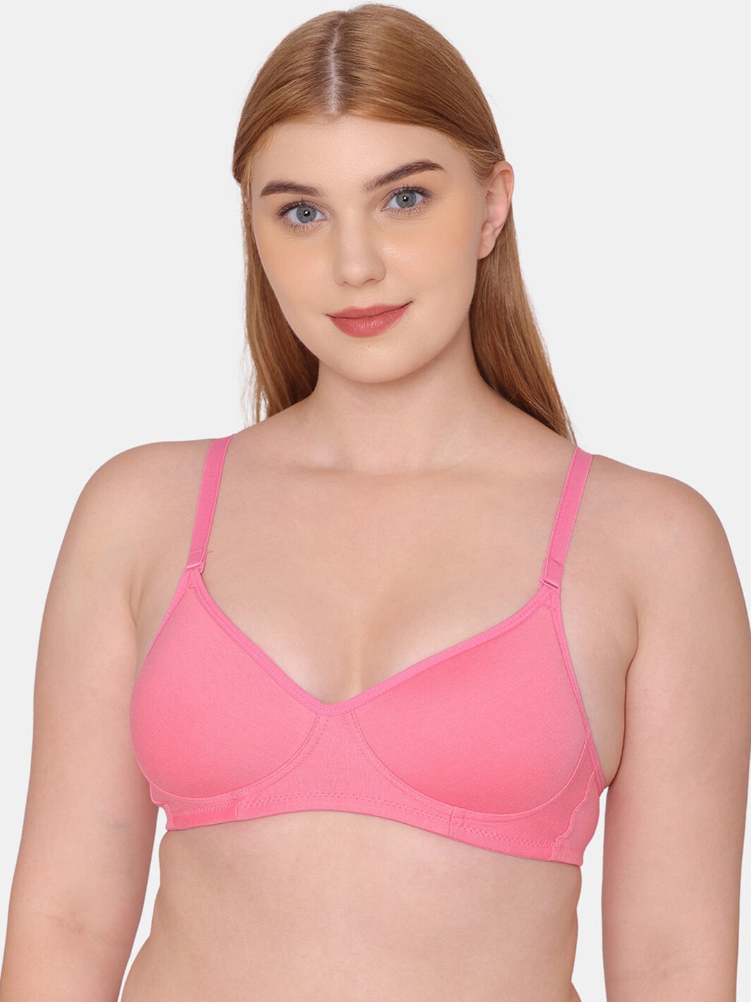 

KOMLI Full Coverage Lightly Padded Cotton T-shirt Bra With All Day Comfort, Pink