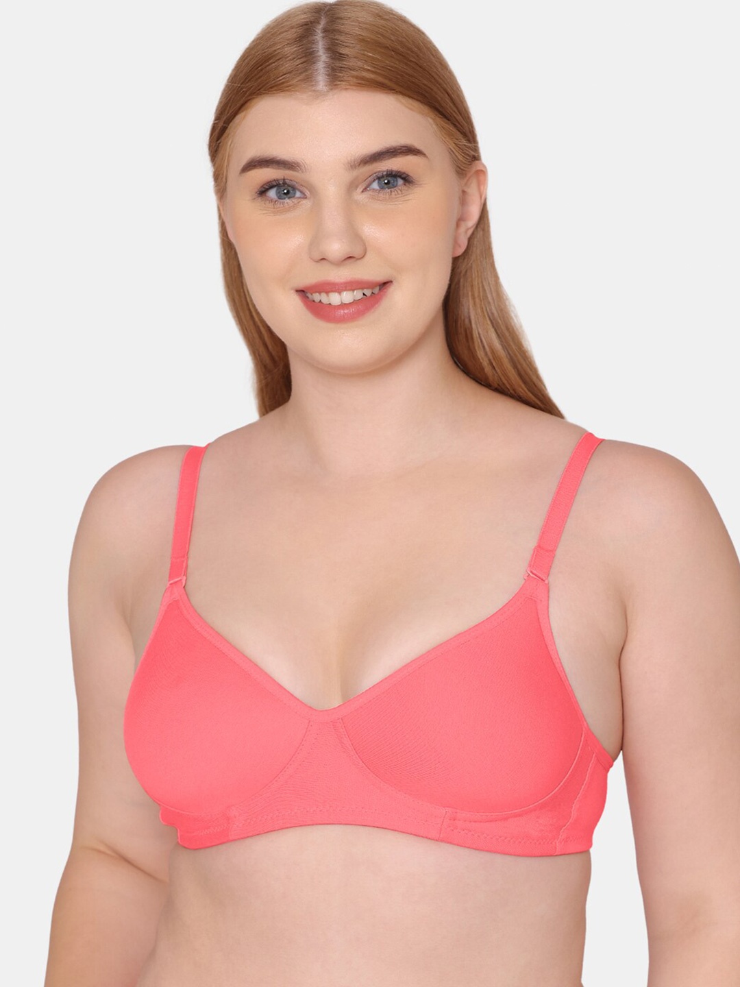 

KOMLI Full Coverage Lightly Padded Cotton T-shirt Bra With All Day Comfort, Coral