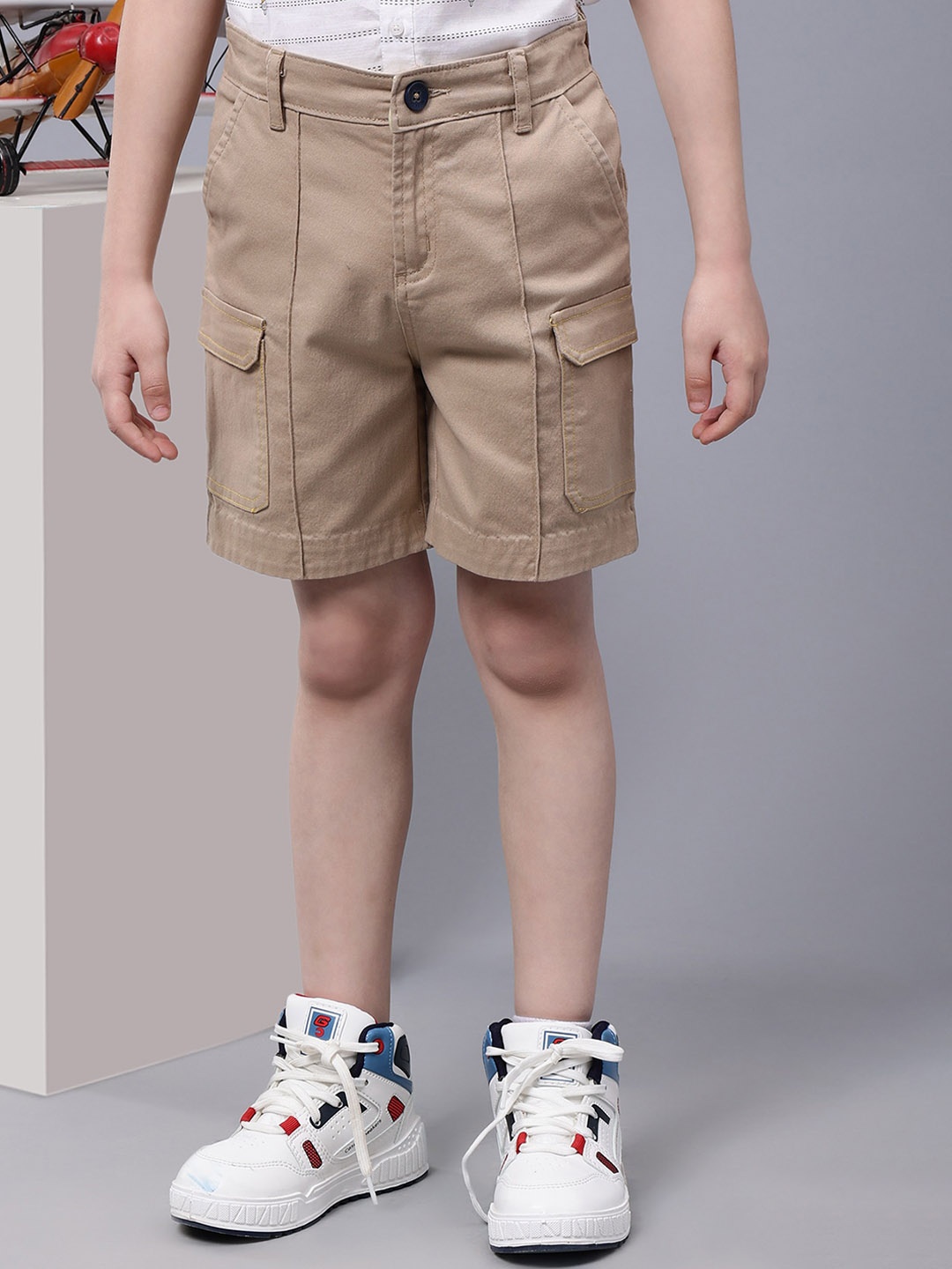 

One Friday Boys Mid-Rise Regular Fit Casual Cargo Shorts, Beige