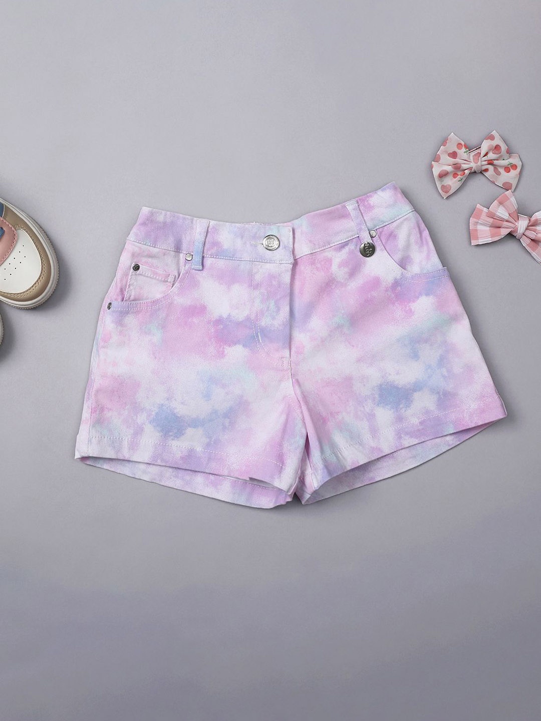 One Friday Girls Printed Regular Fit Shorts, Pink