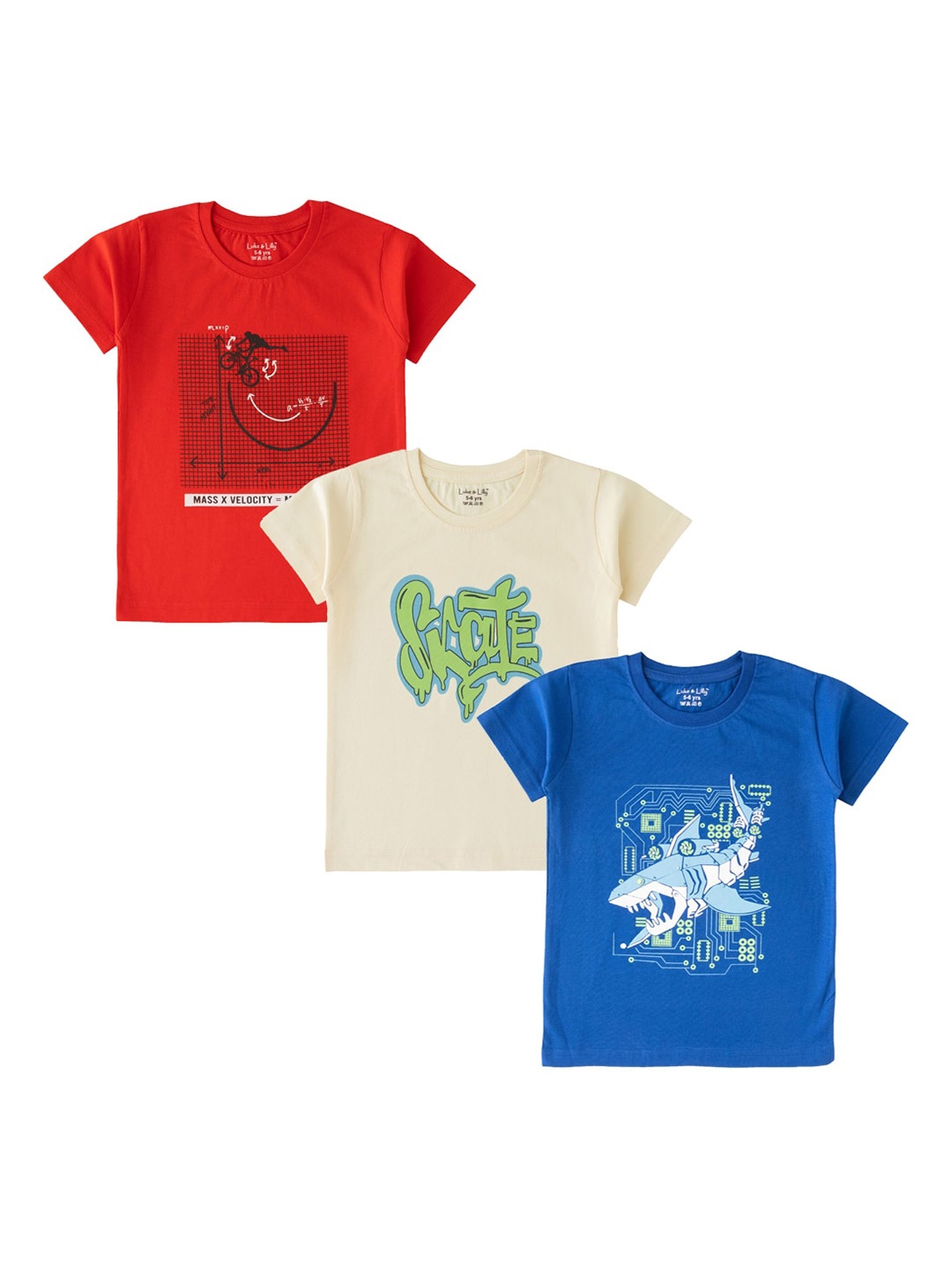 

Luke & Lilly Boys Pack Of 3 Printed Cotton T-shirt, Red